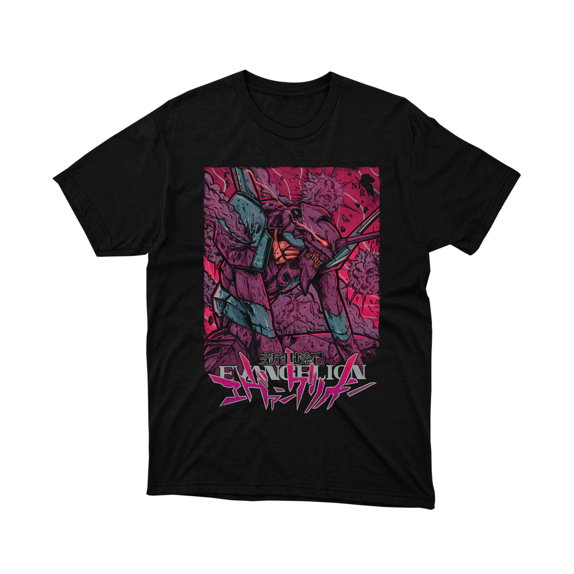 Mecha Battle Scene Shirt Japanese Robot Graphic Tee Red and Purple Art Design Shirt for Men and Women