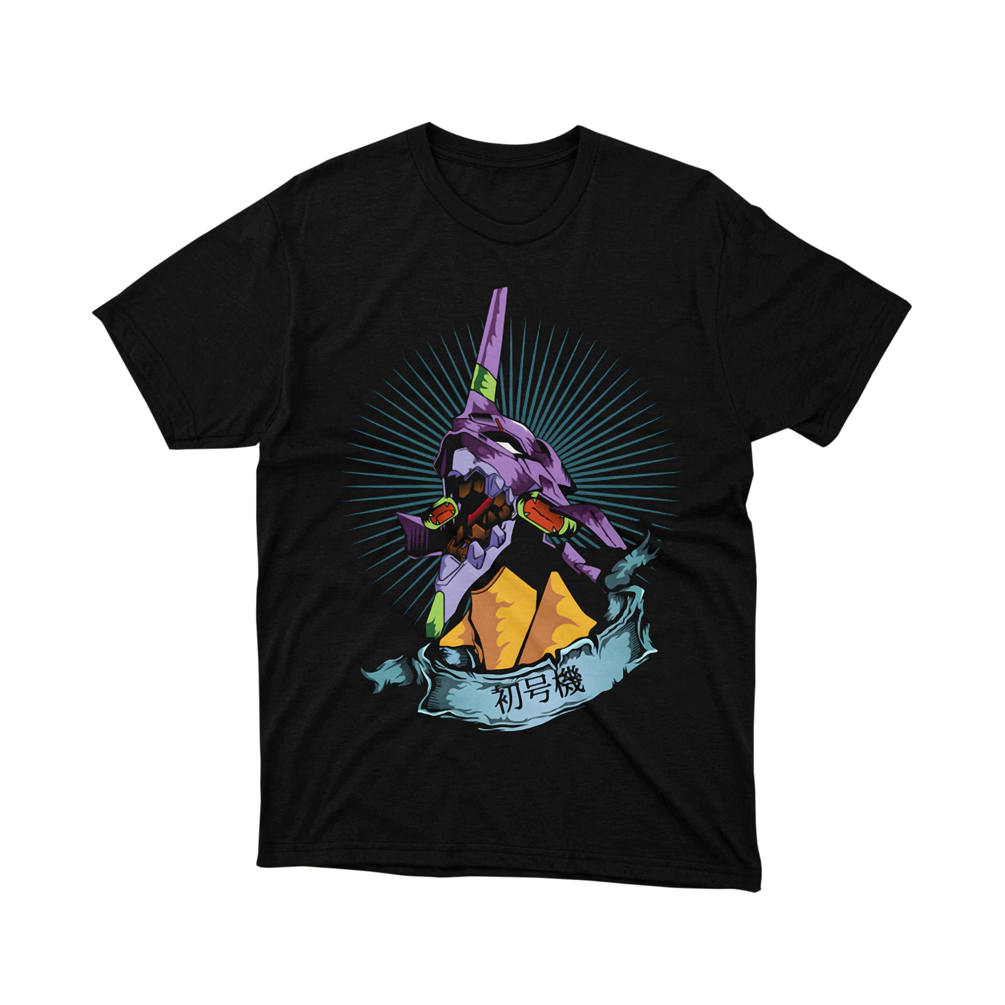 Mecha Head Emblem Shirt Anime Robot Graphic Tee Purple and Yellow Japanese Art Design Shirt for Men and Women