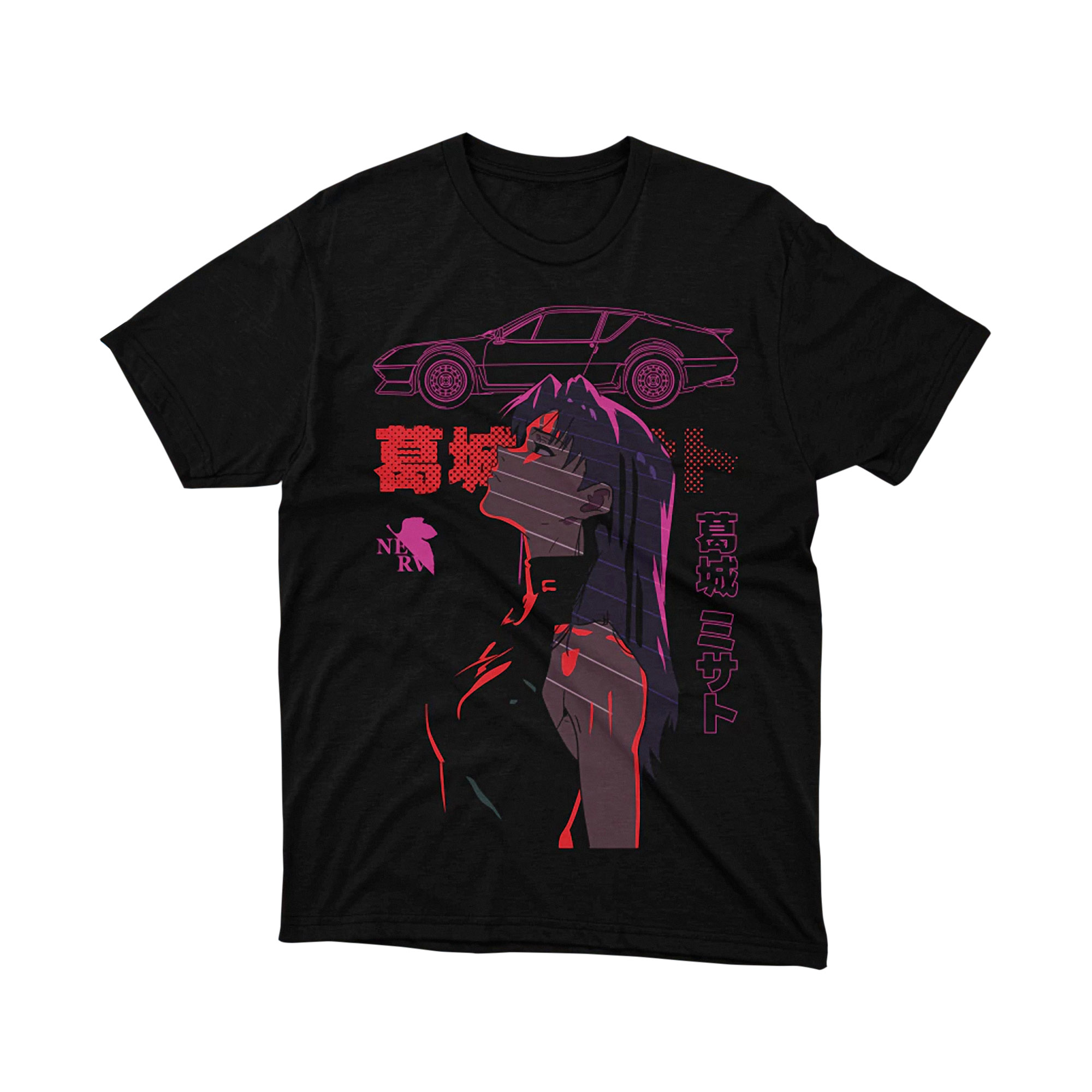 Misato Katsuragi Retro Car Neon Genesis Evangelion Anime T Shirt