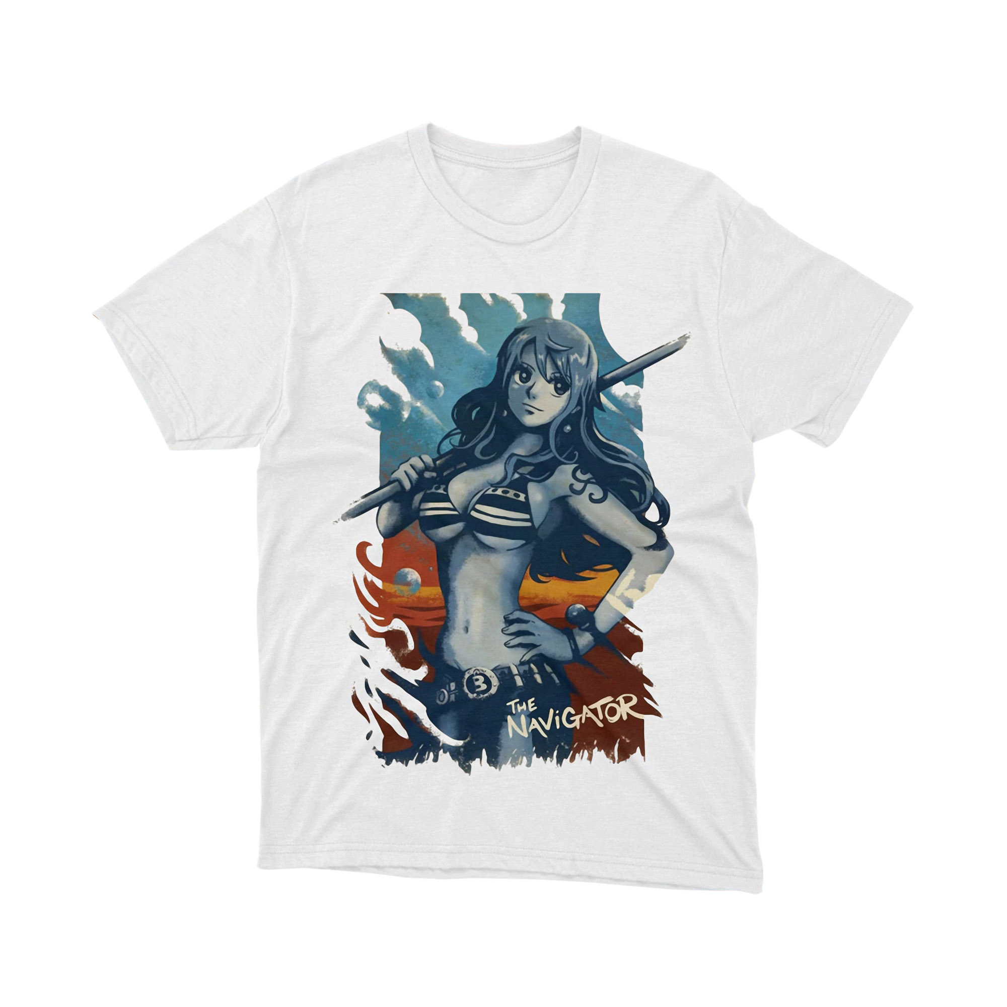 Nami Navigator Ocean Staff Blue Orange Waves One Piece T Shirt