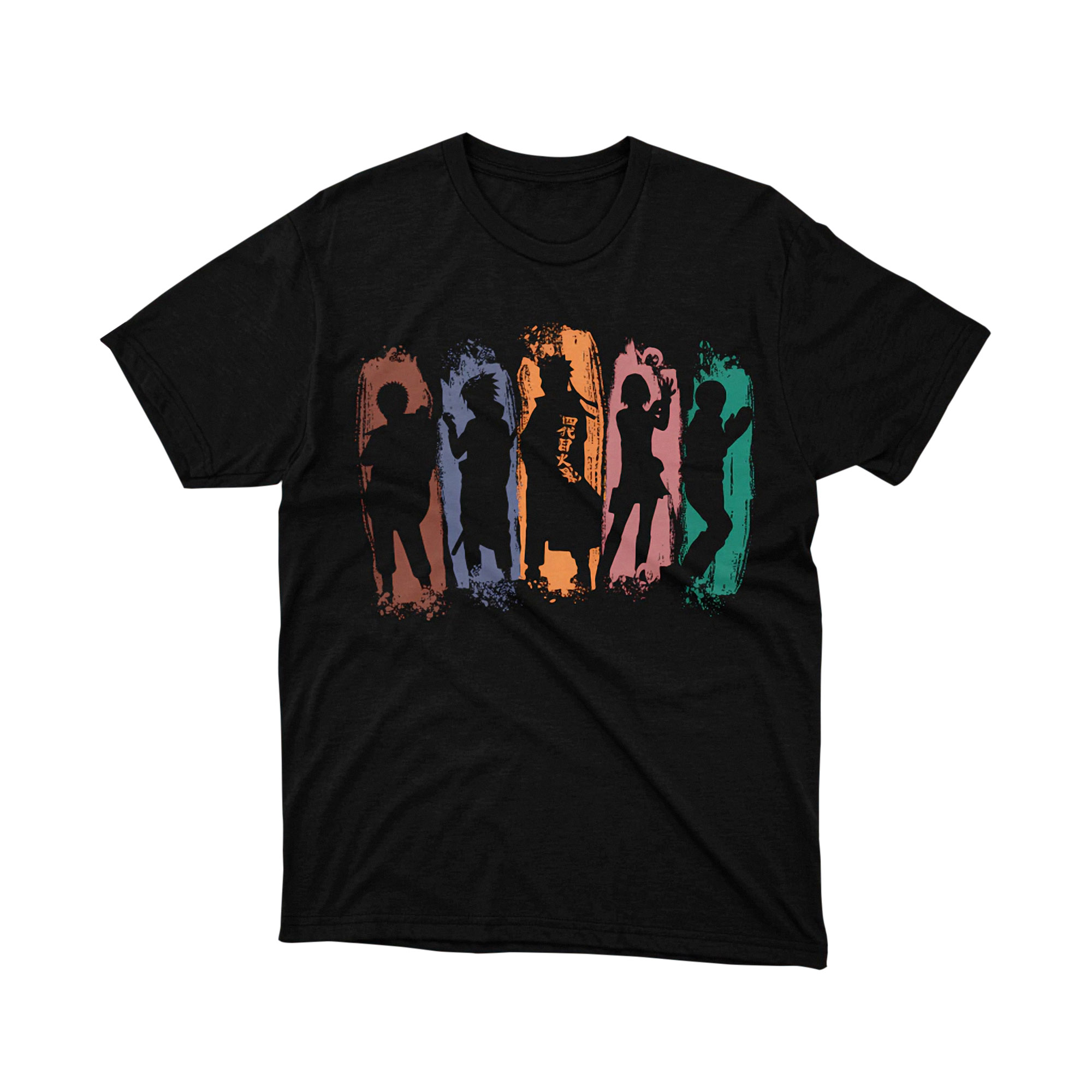 Naruto Friends Colorful Silhouette Team Group Anime Graphic T Shirt