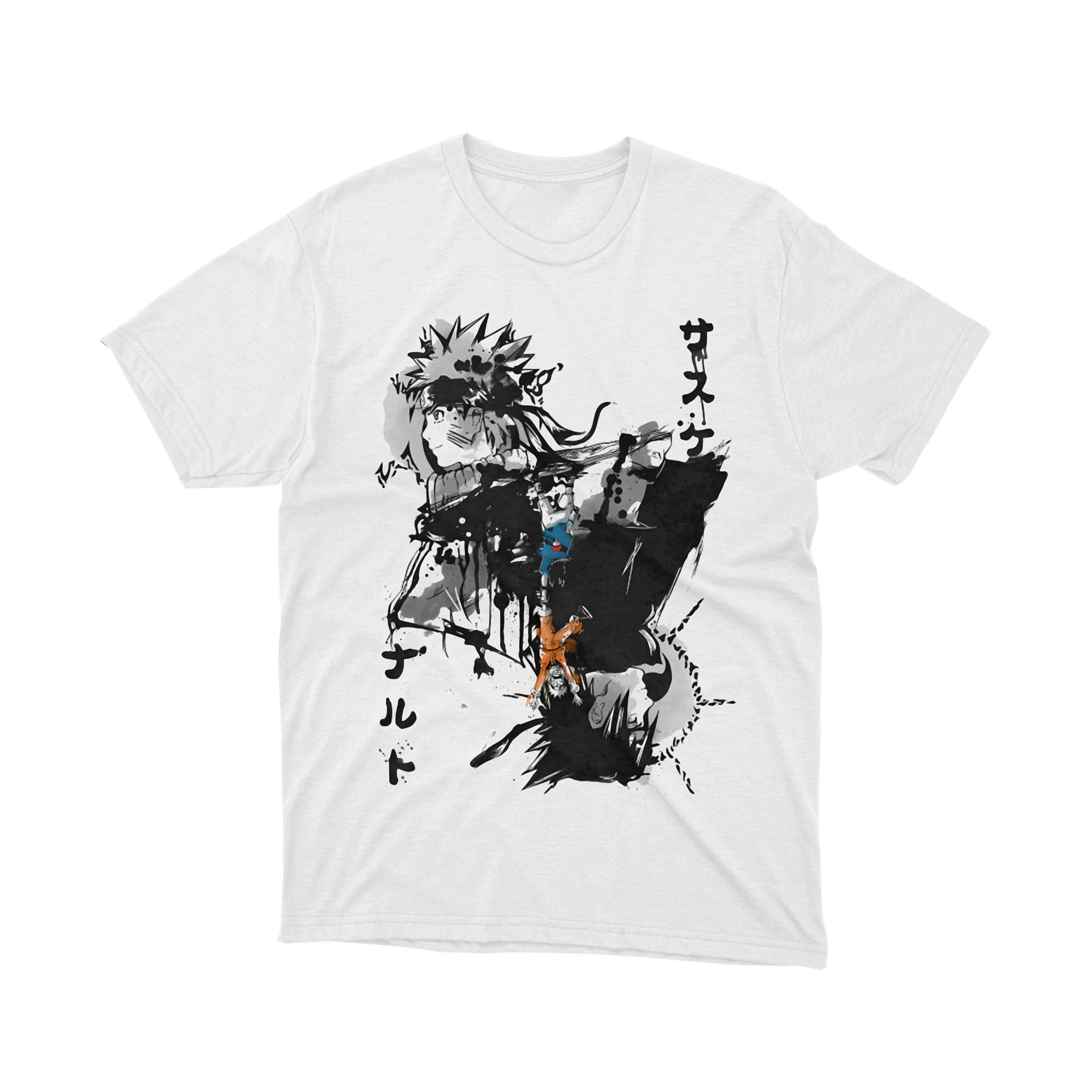 Naruto Sasuke Split Art Ink Style T Shirt White