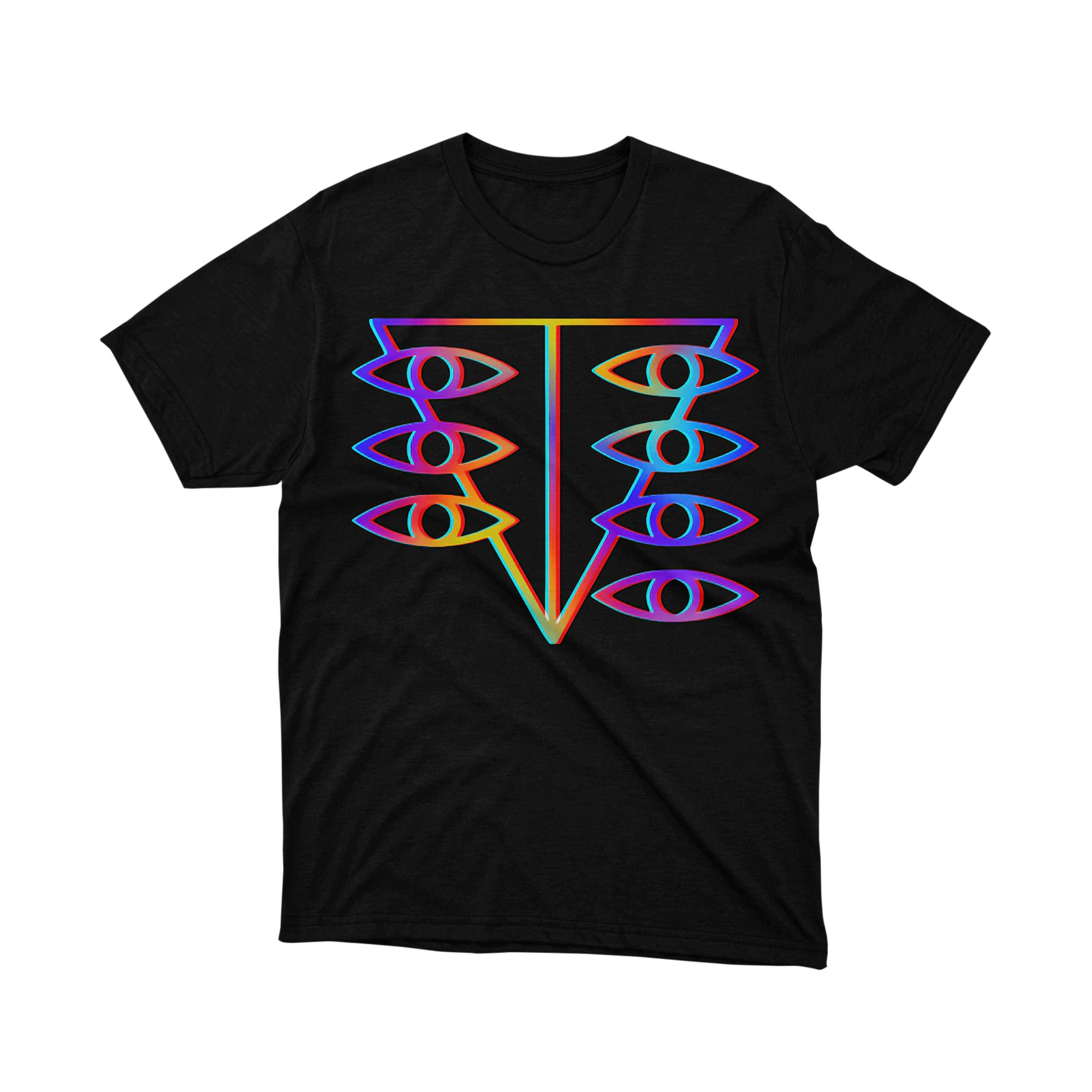 Neon Eyes Symbol Shirt Japanese Minimalist Graphic Tee Vaporwave Style Geometric Design Shirt for Men and Women