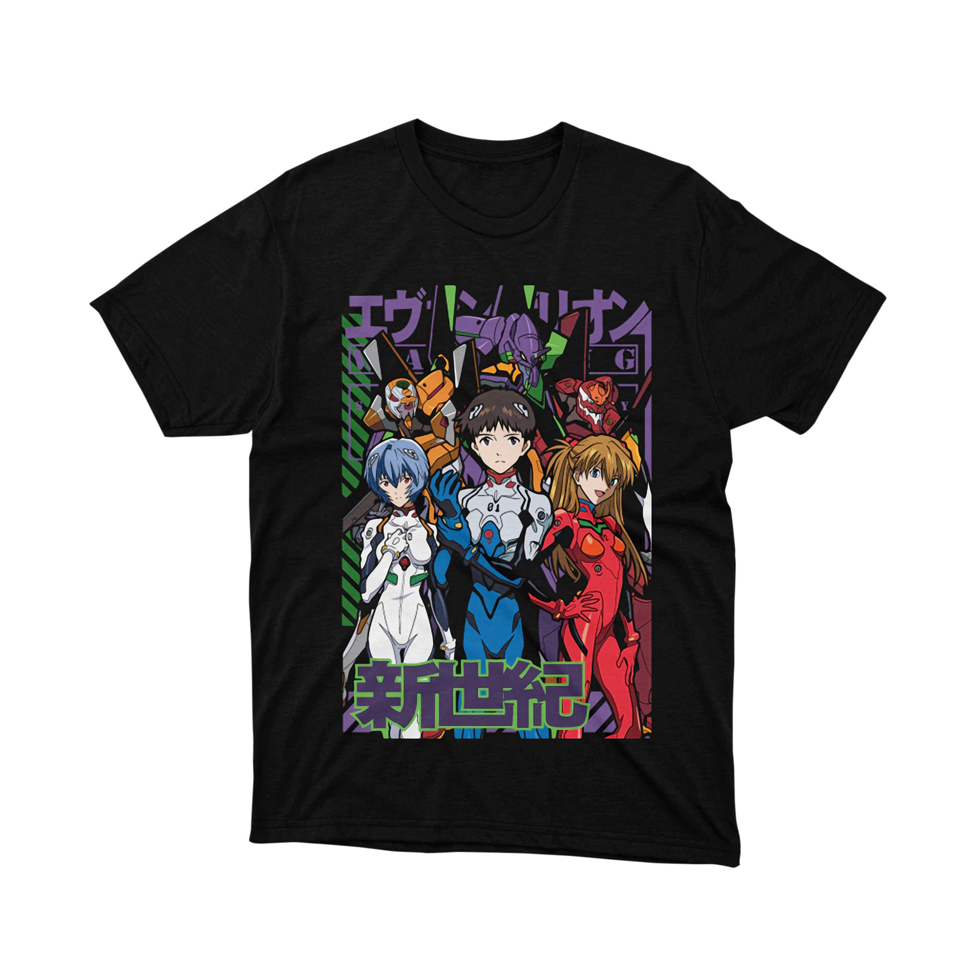 Neon Genesis Evangelion Characters Group Art T Shirt Anime Classic Tee