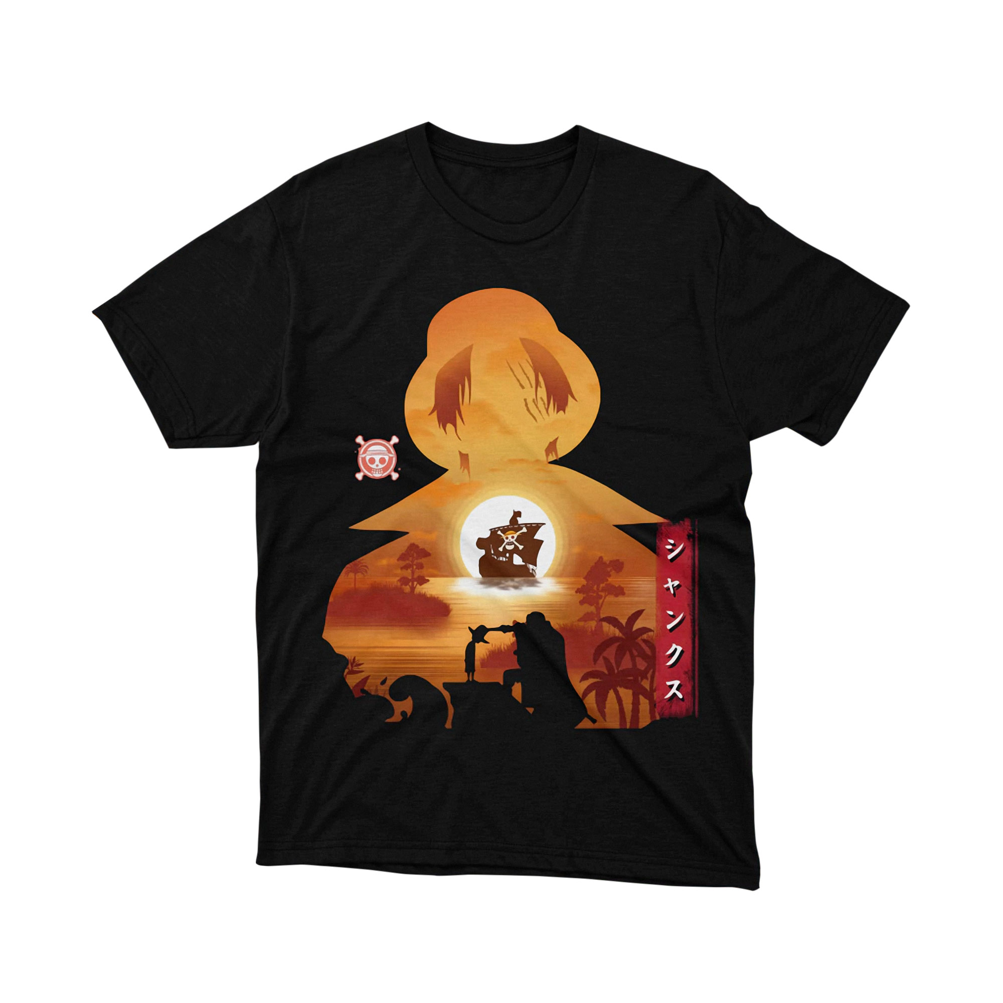 One Piece Luffy Shanks Straw Hat Promise Silhouette T Shirt