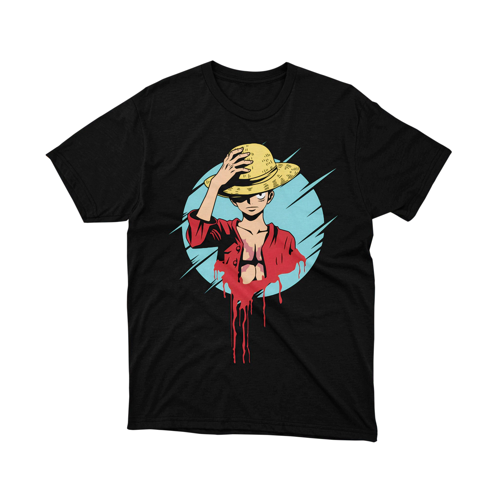 One Piece Luffy Straw Hat Bloody Wounded T Shirt