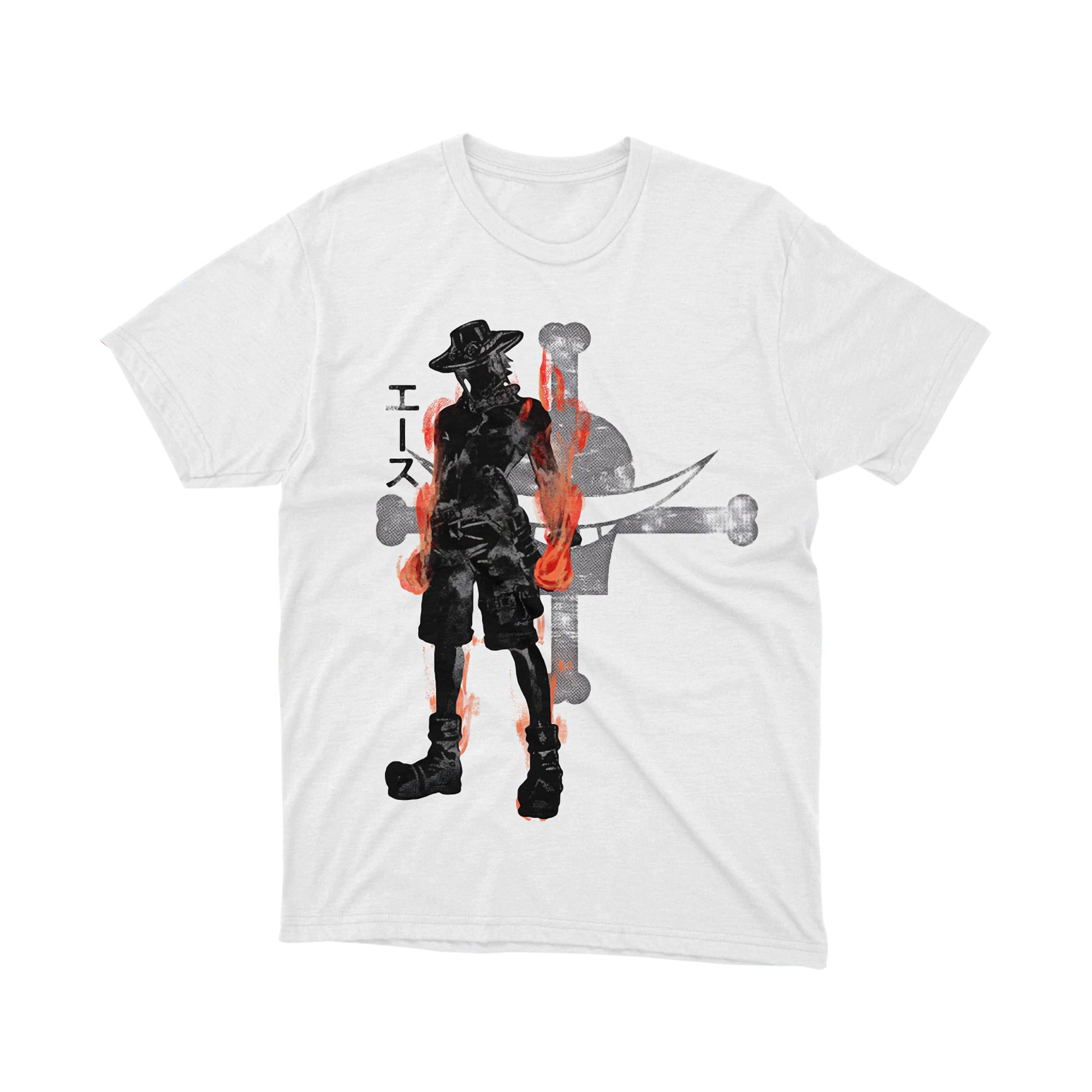 One Piece Portgas D Ace Fire Fist Silhouette T Shirt White