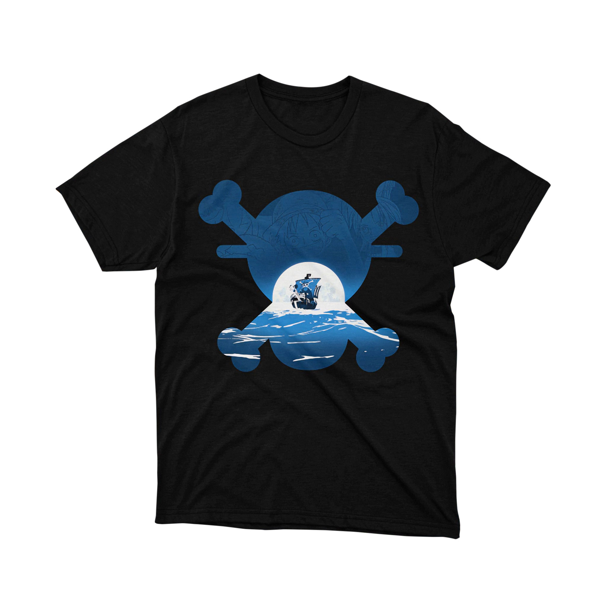 One Piece Thousand Sunny Pirate Ship Skull Silhouette T Shirt