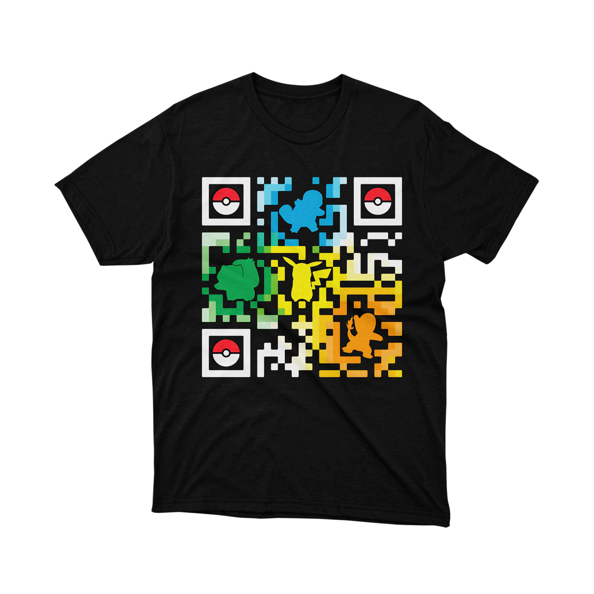 Pokemon Gen 1 Starters QR Code Pikachu Bulbasaur T Shirt