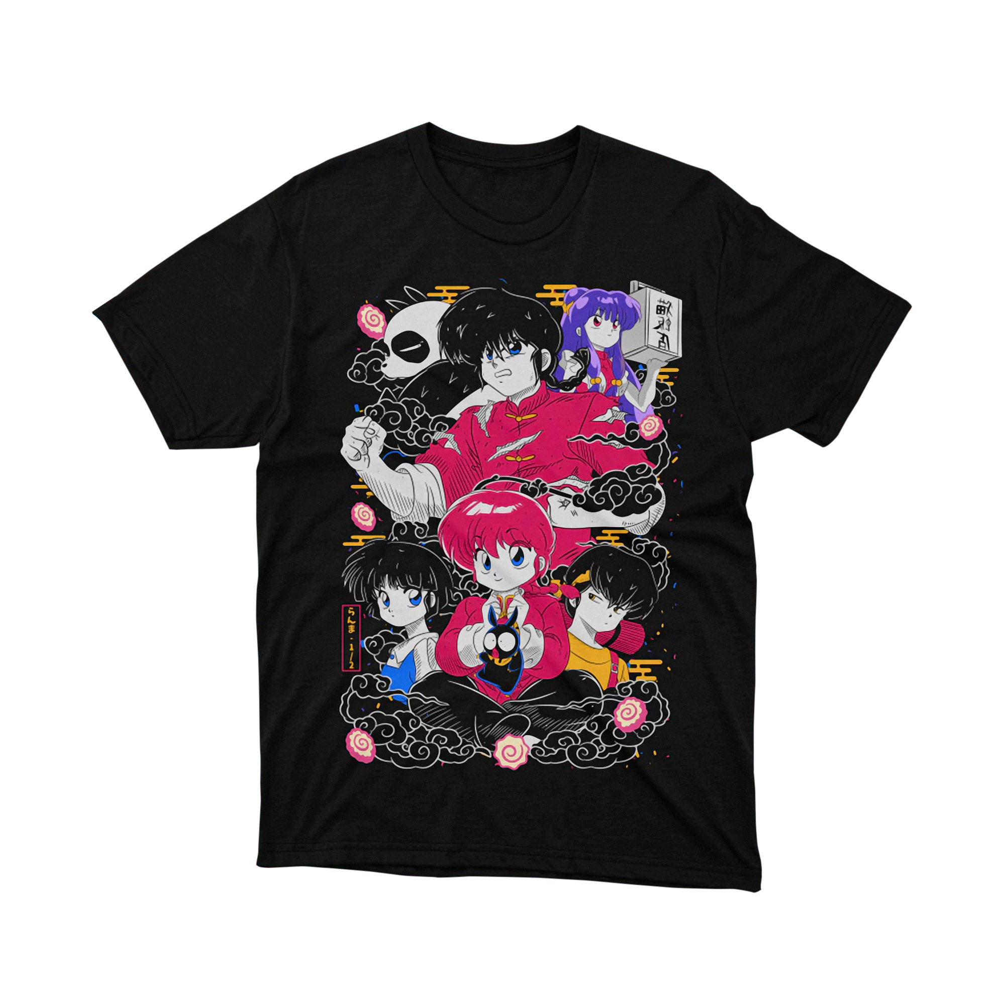 Ranma Half Group Black Clouds Main Character Collection Anime T Shirt