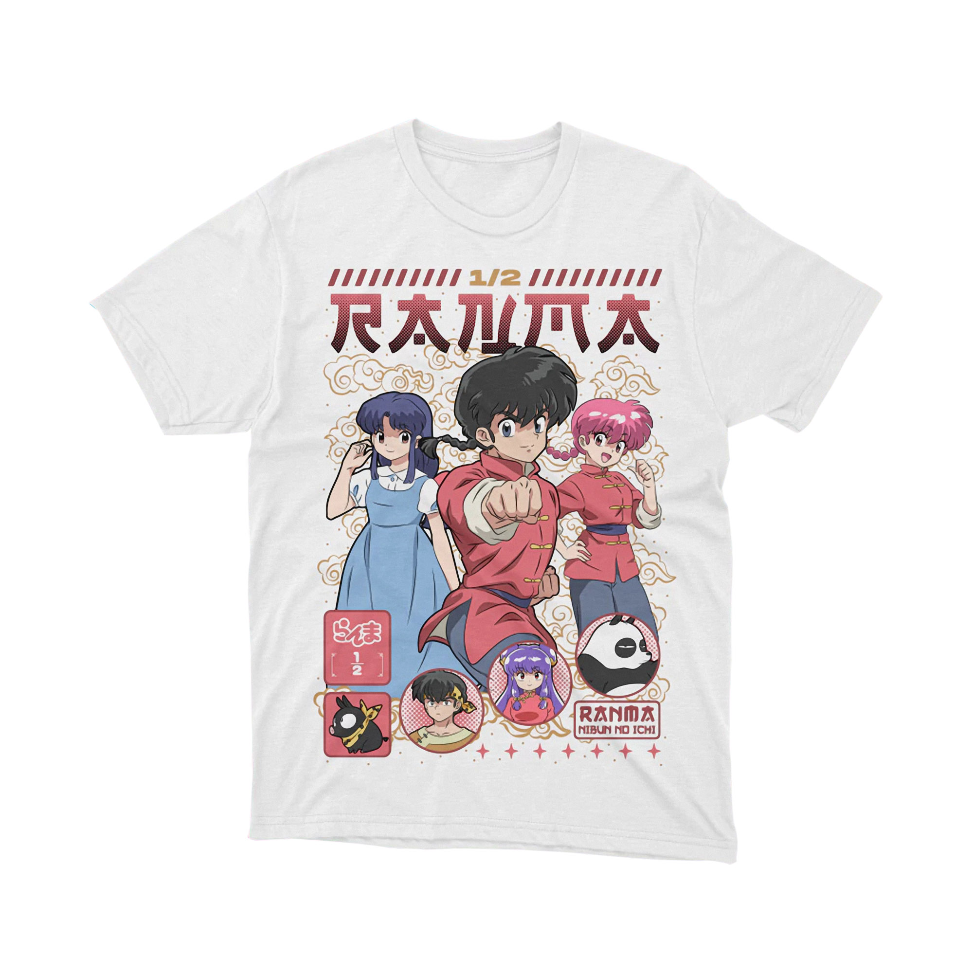 Ranma Half Group Golden Clouds Main Character Black T Shirt