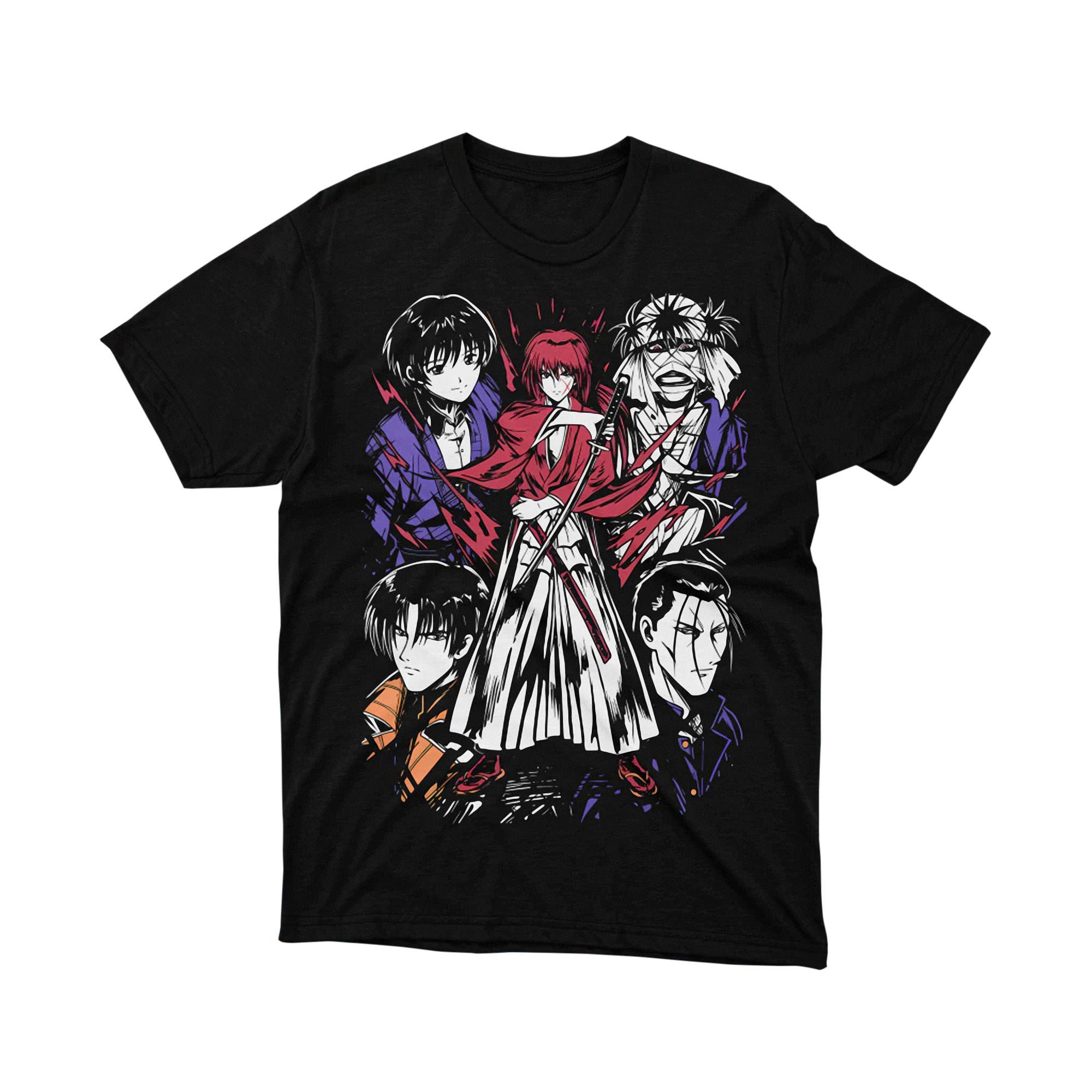 Rurouni Kenshin Main Characters Group Samurai Manga Art T Shirt
