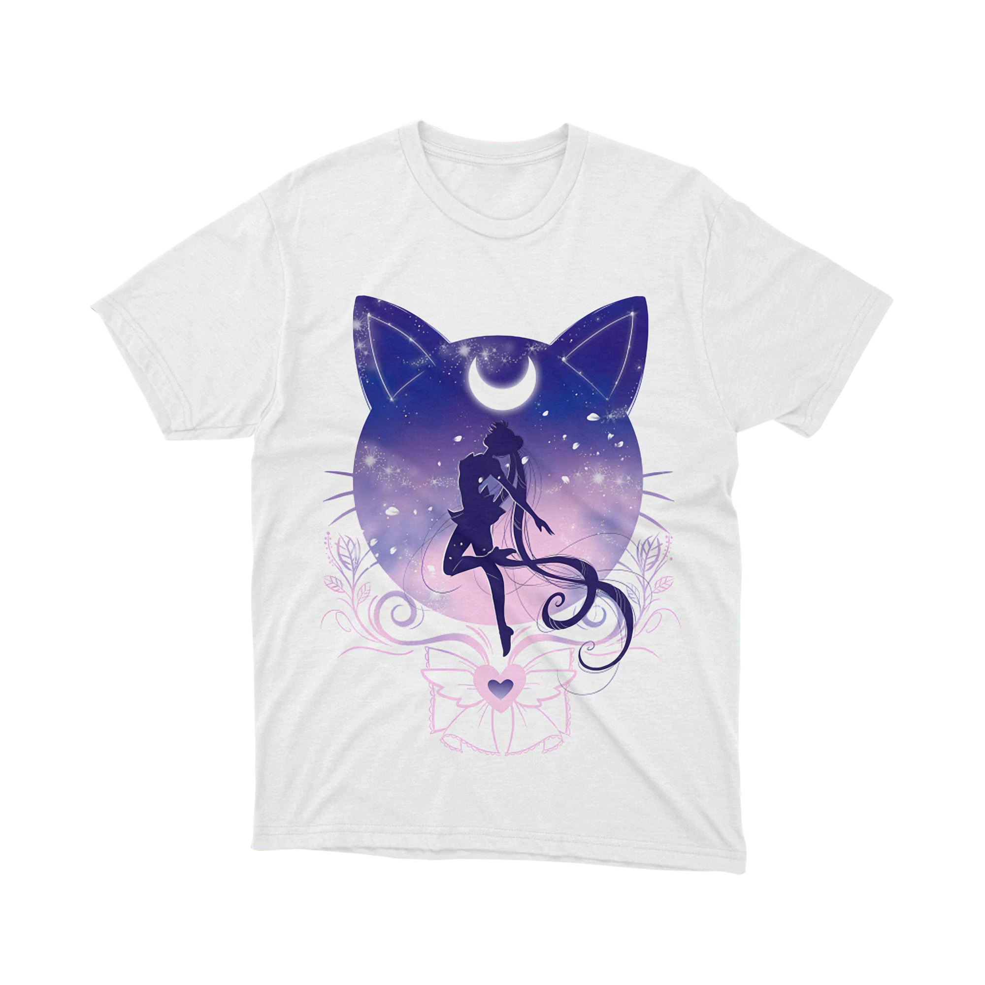 Sailor Moon Cat Head Galaxy Pink Blue Magical Girl Watercolor T Shirt