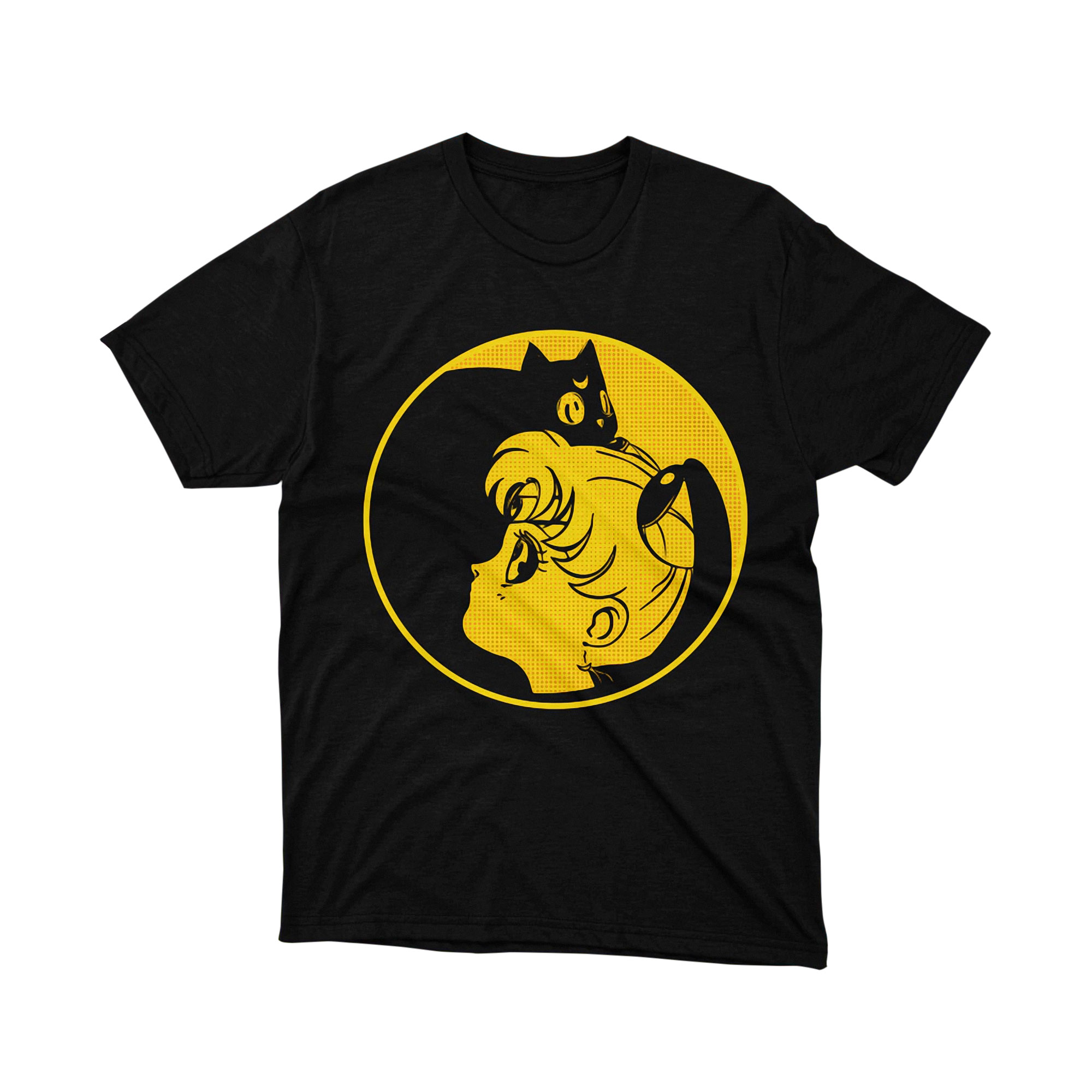Sailor Moon Cat Head Luna Yellow Circle Retro Manga Graphic T Shirt