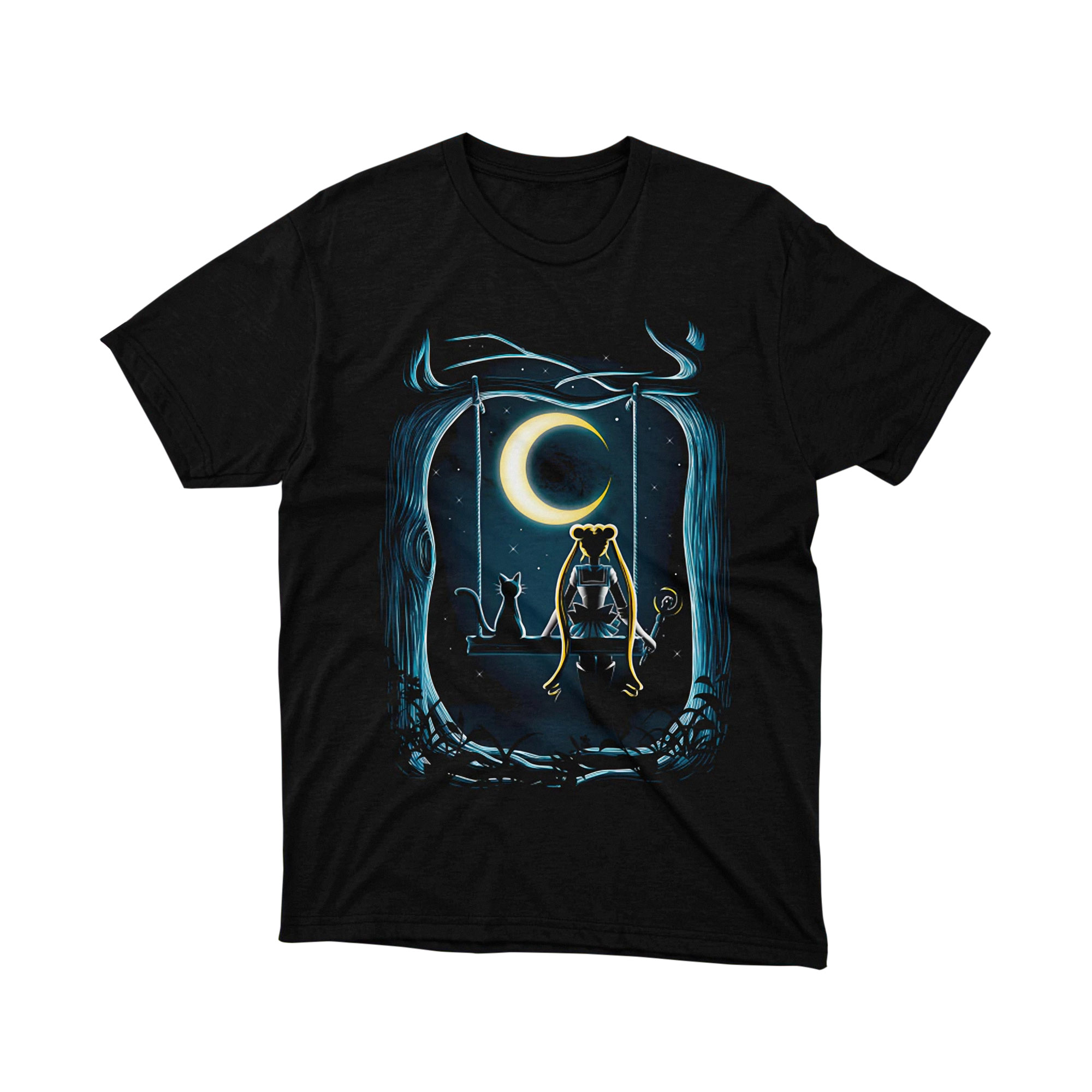 Sailor Moon Cat Swing Crescent Moon Magical Night Anime T Shirt