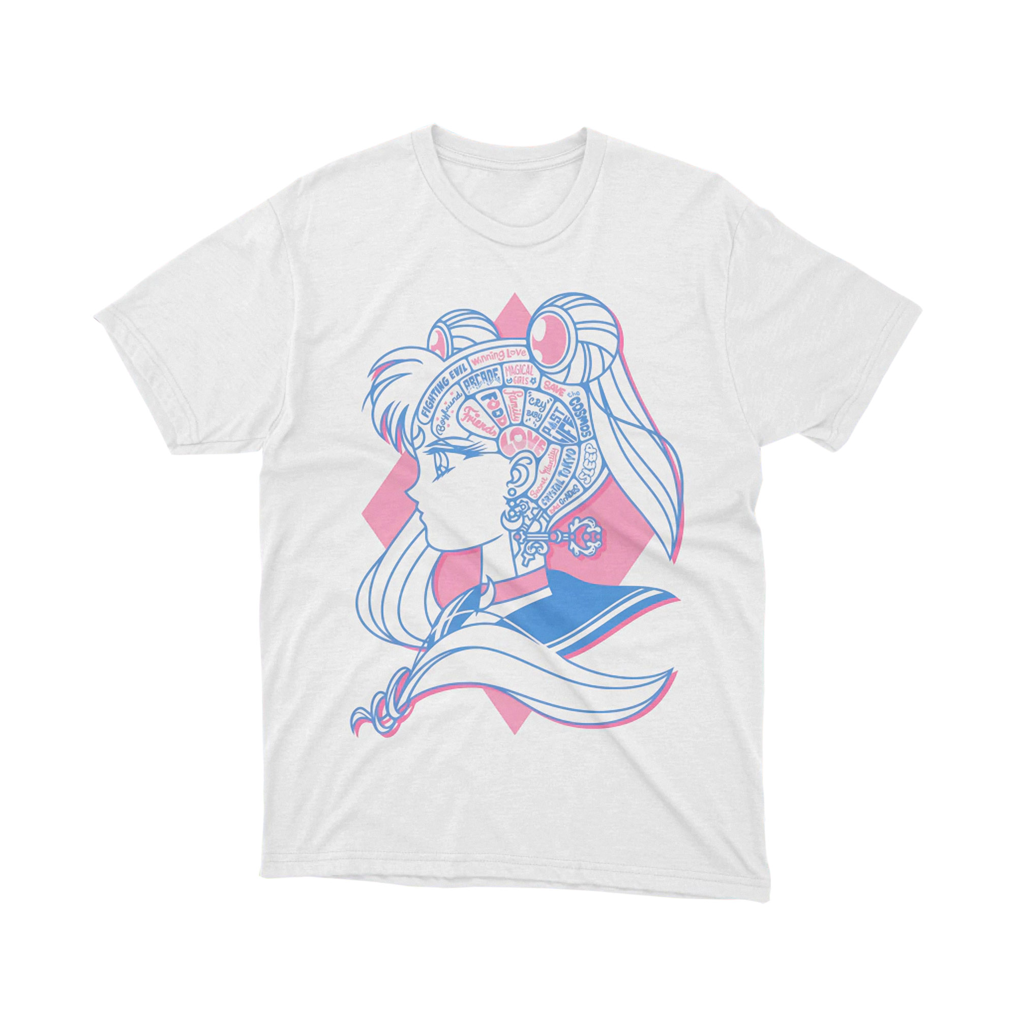 Sailor Moon Mind Profile Text Pink Blue Retro Anime Girl T Shirt