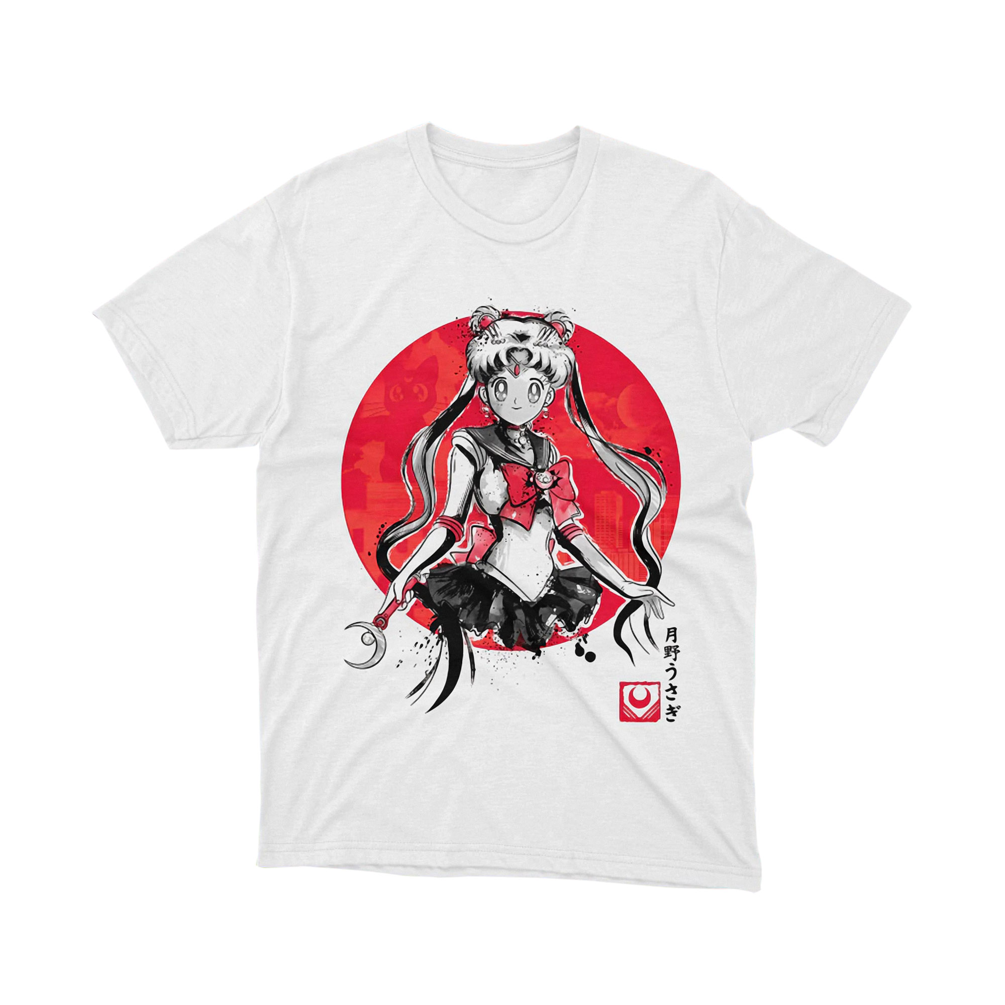 Sailor Moon Red Sun Kimono Art Japanese Watercolor Anime T Shirt