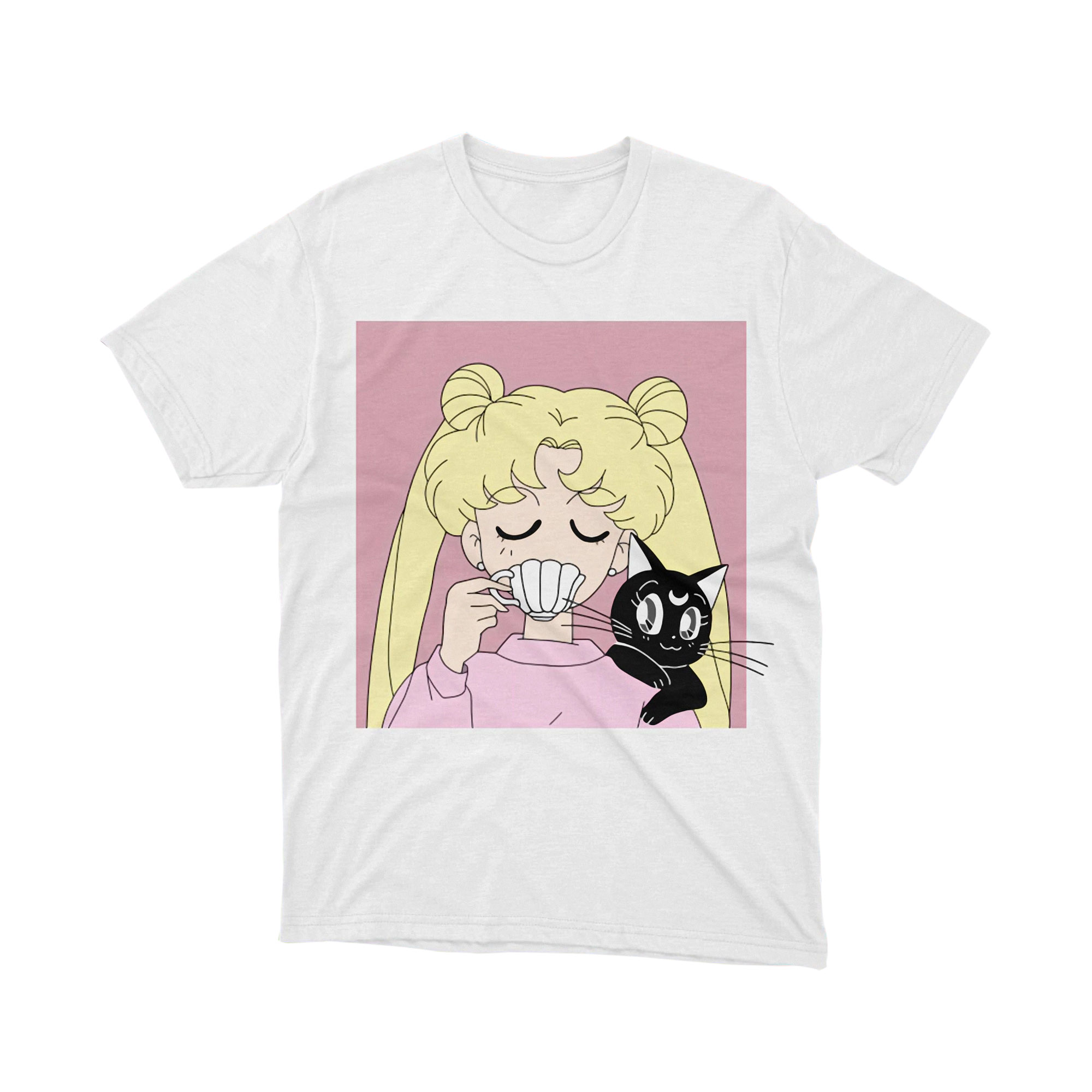 Sailor Moon Usagi Luna Cat Drinking Tea Aesthetic T Shirt