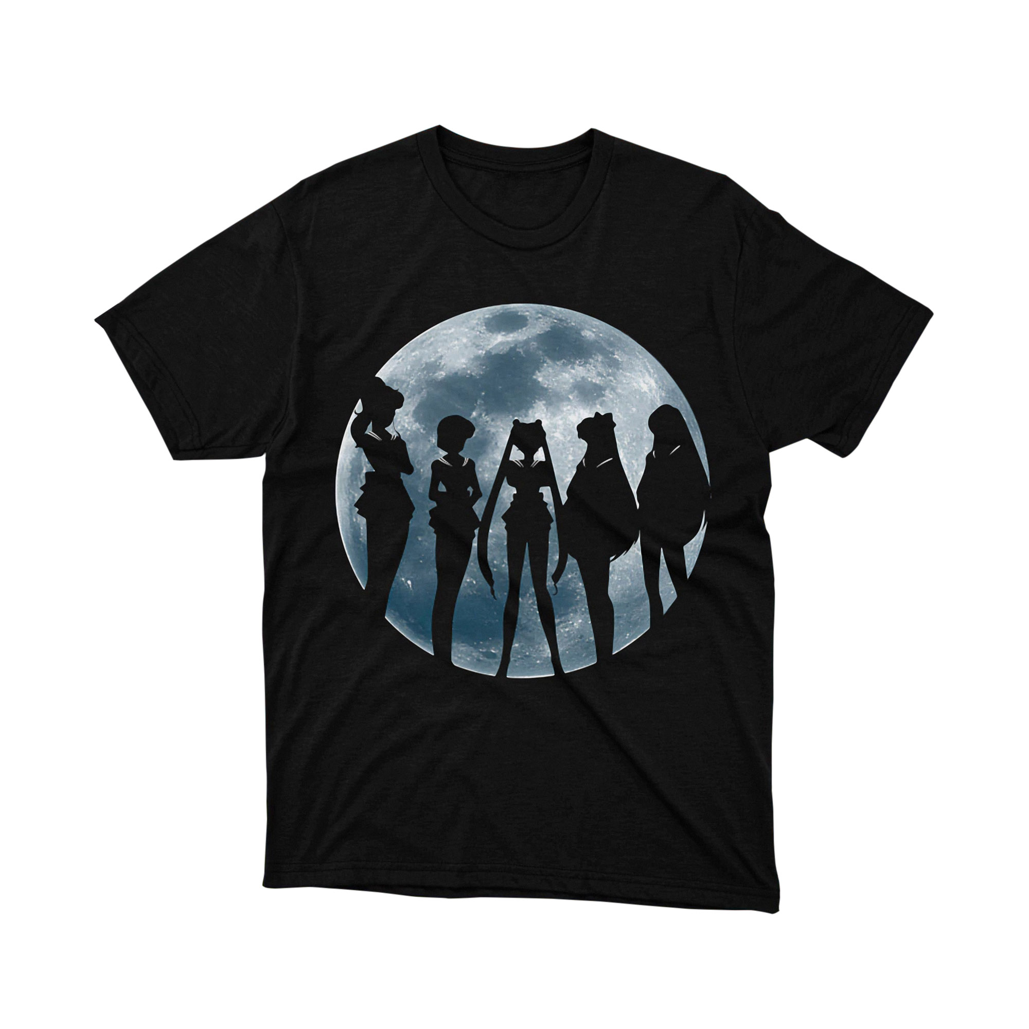 Sailor Scouts Team Silhouette Full Moon Night Black Circle T Shirt