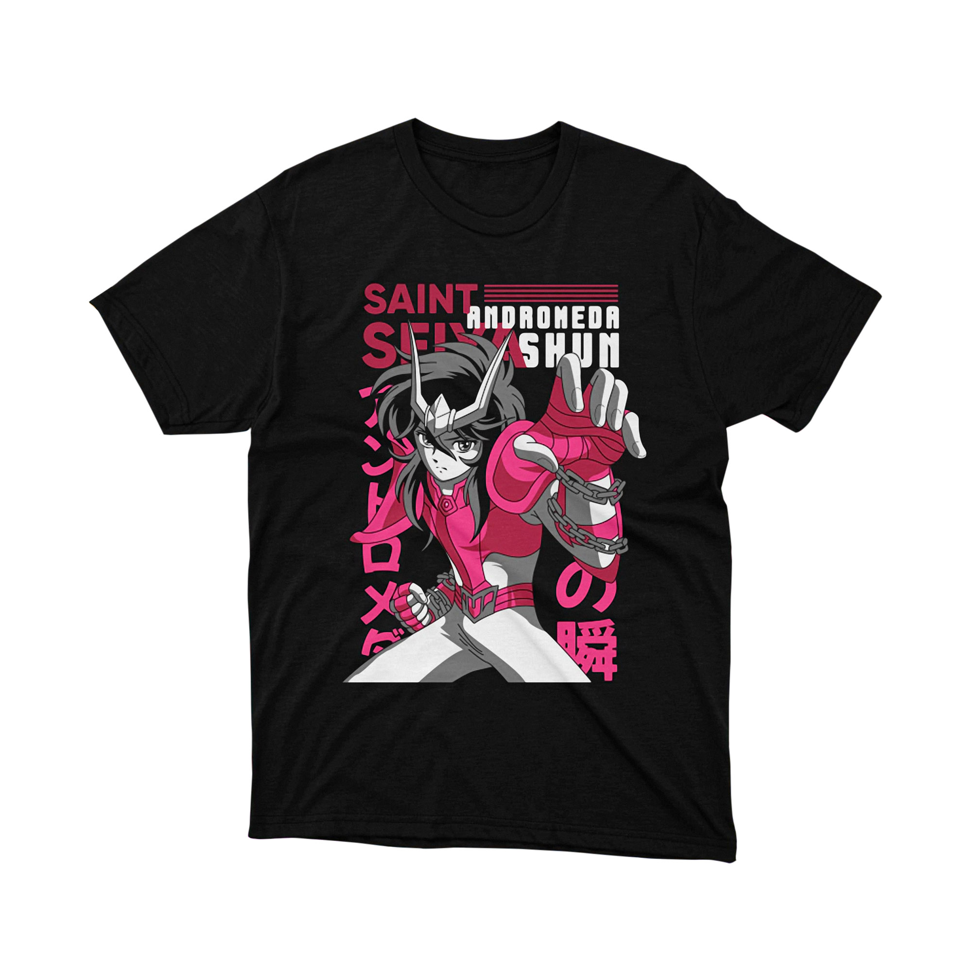Saint Seiya Andromeda Shun Anime Manga Graphic Tee Pink Chain Hero