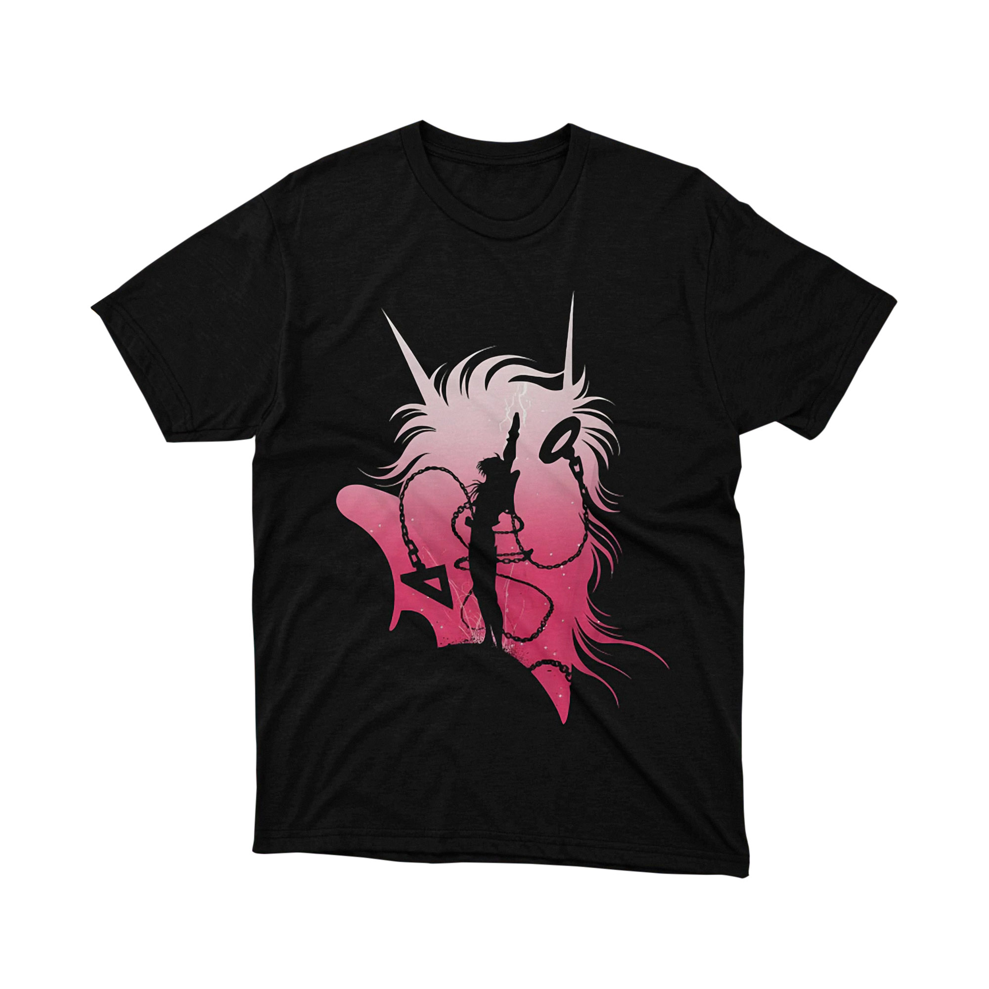 Saint Seiya Andromeda Shun Silhouette T Shirt Pink Chain Anime Graphic Tee Unisex Manga Shirt for Fans Retro Hero Gift