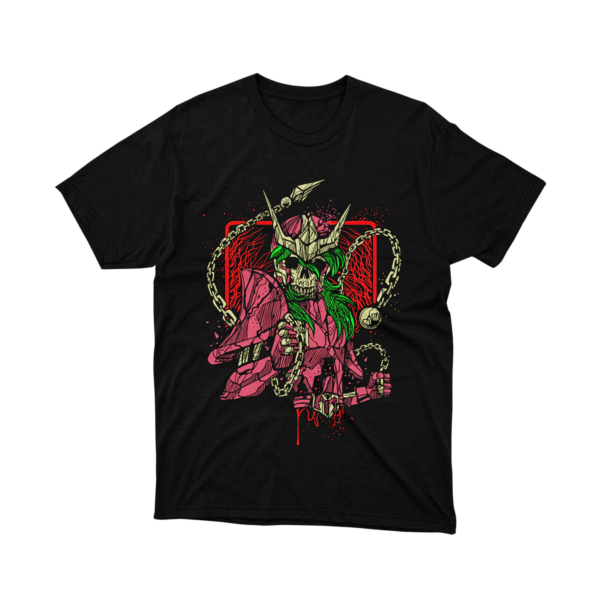 Saint Seiya Andromeda Shun Skeleton Pink Chain Skull Anime Manga Graphic Tee