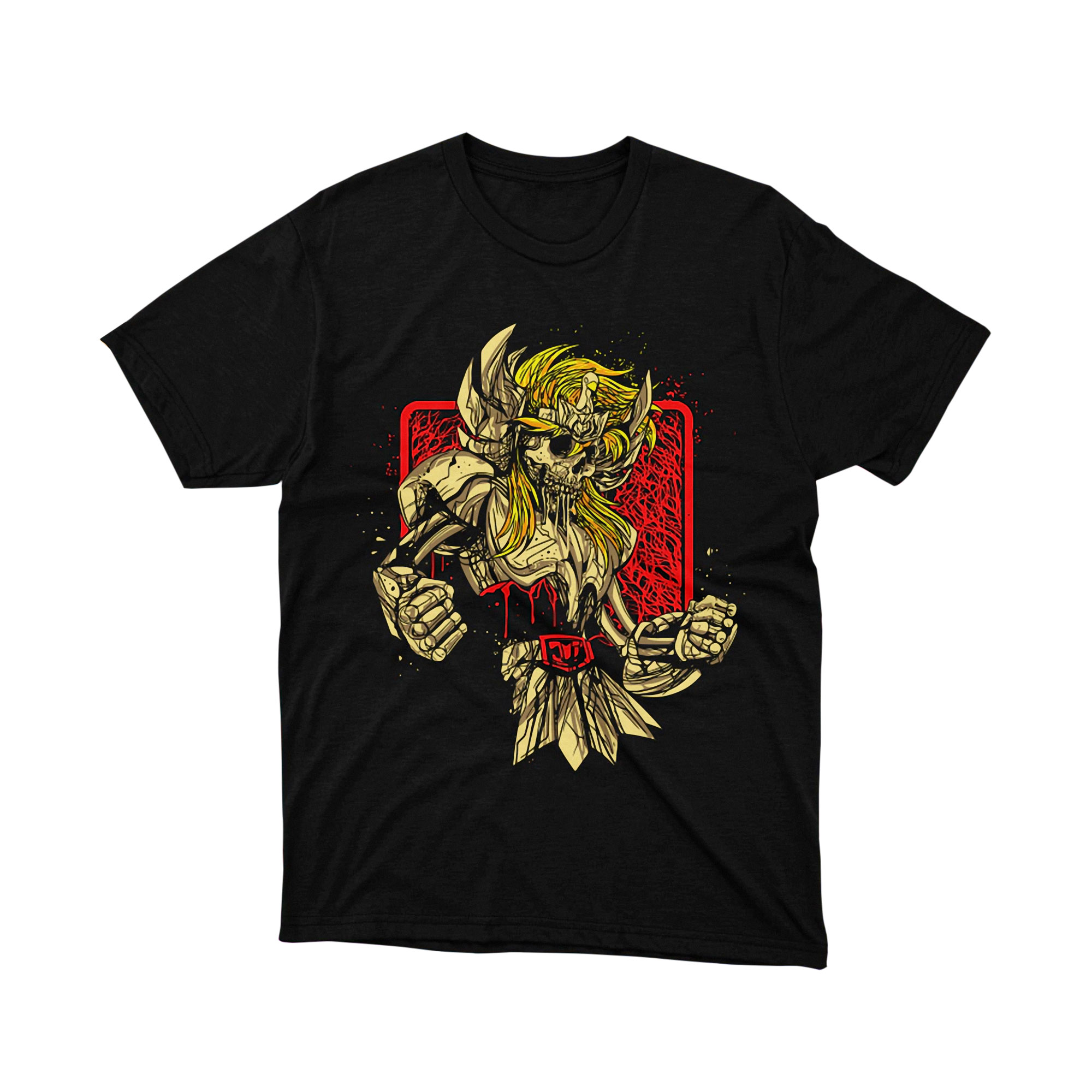 Saint Seiya Hyoga Cygnus Skeleton Yellow Hair Ice Warrior Anime Manga Graphic Tee