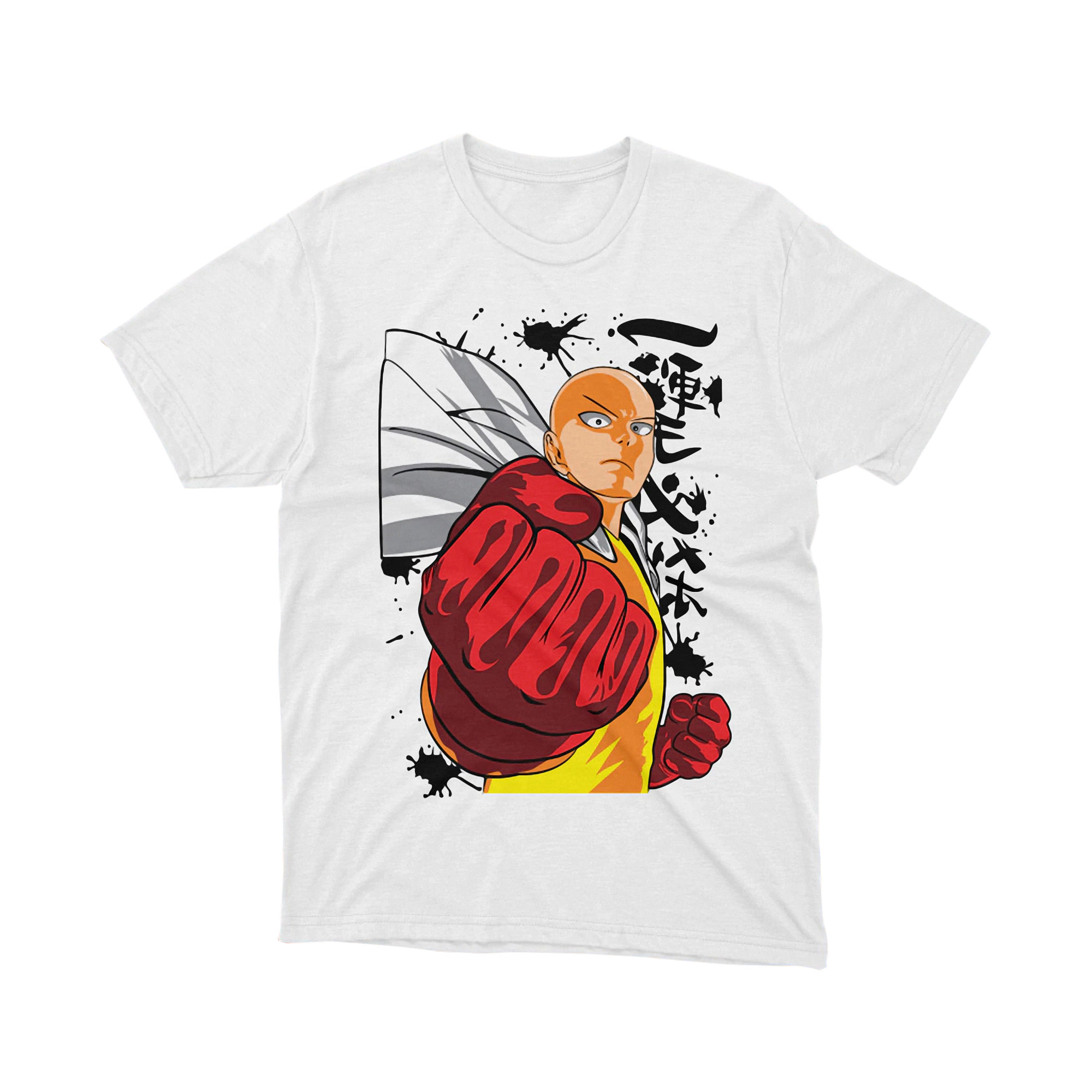Saitama Hero Punch White Brush Stroke Anime Art T Shirt