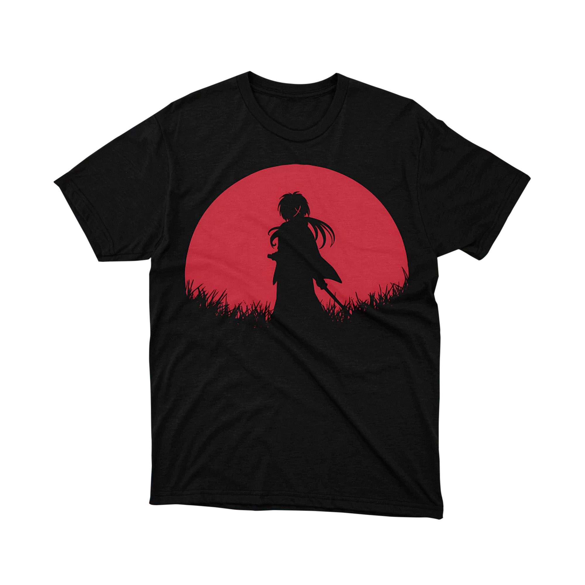 Samurai Silhouette Red Rising Sun Sword Grass Rurouni Kenshin T Shirt