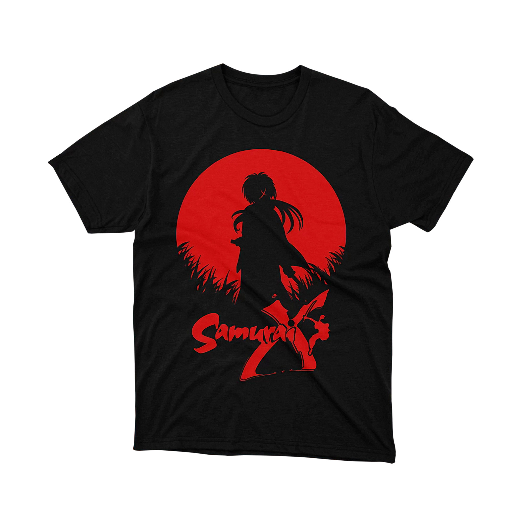 Samurai Warrior T Shirt, Rurouni Kenshin Inspired Japanese Art Tee, Red Sun Swordman Graphic Shirt for Men and Women, Otaku Gift