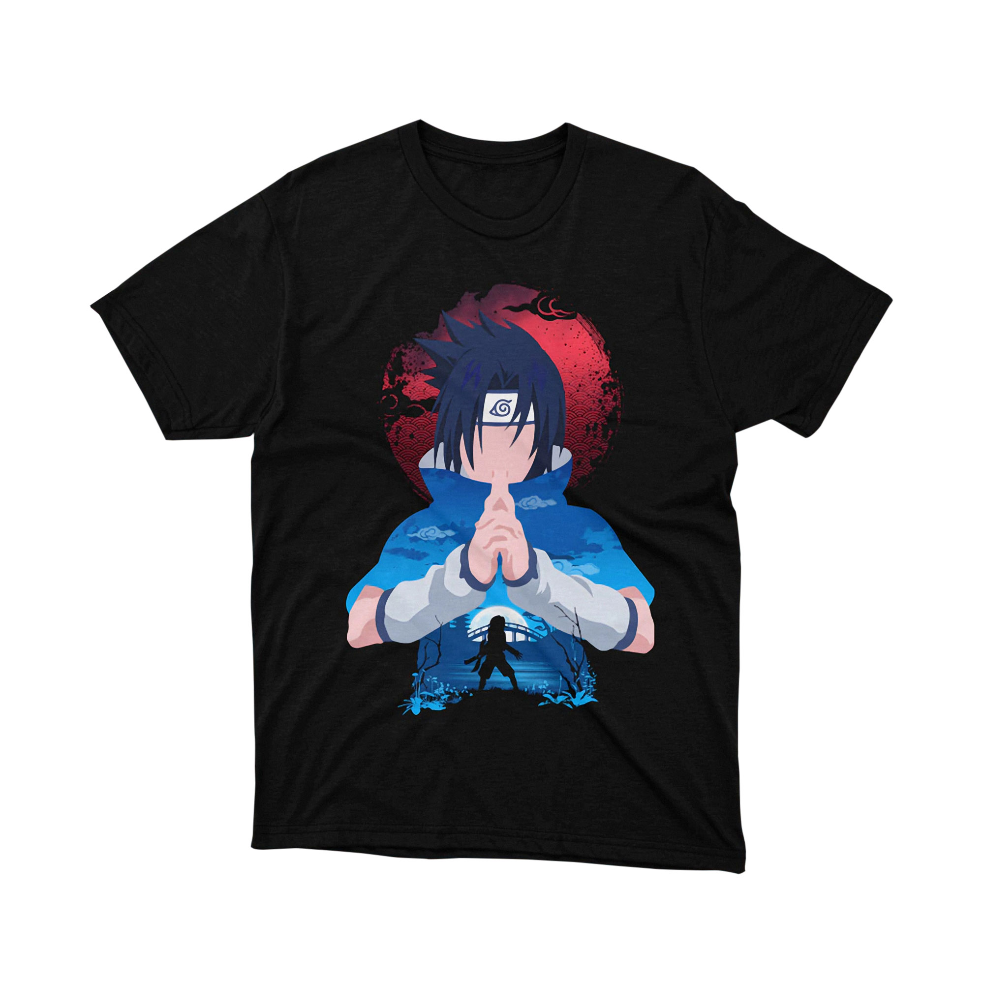 Sasuke Uchiha Red Sun Brown Landscape Double Exposure Naruto T Shirt