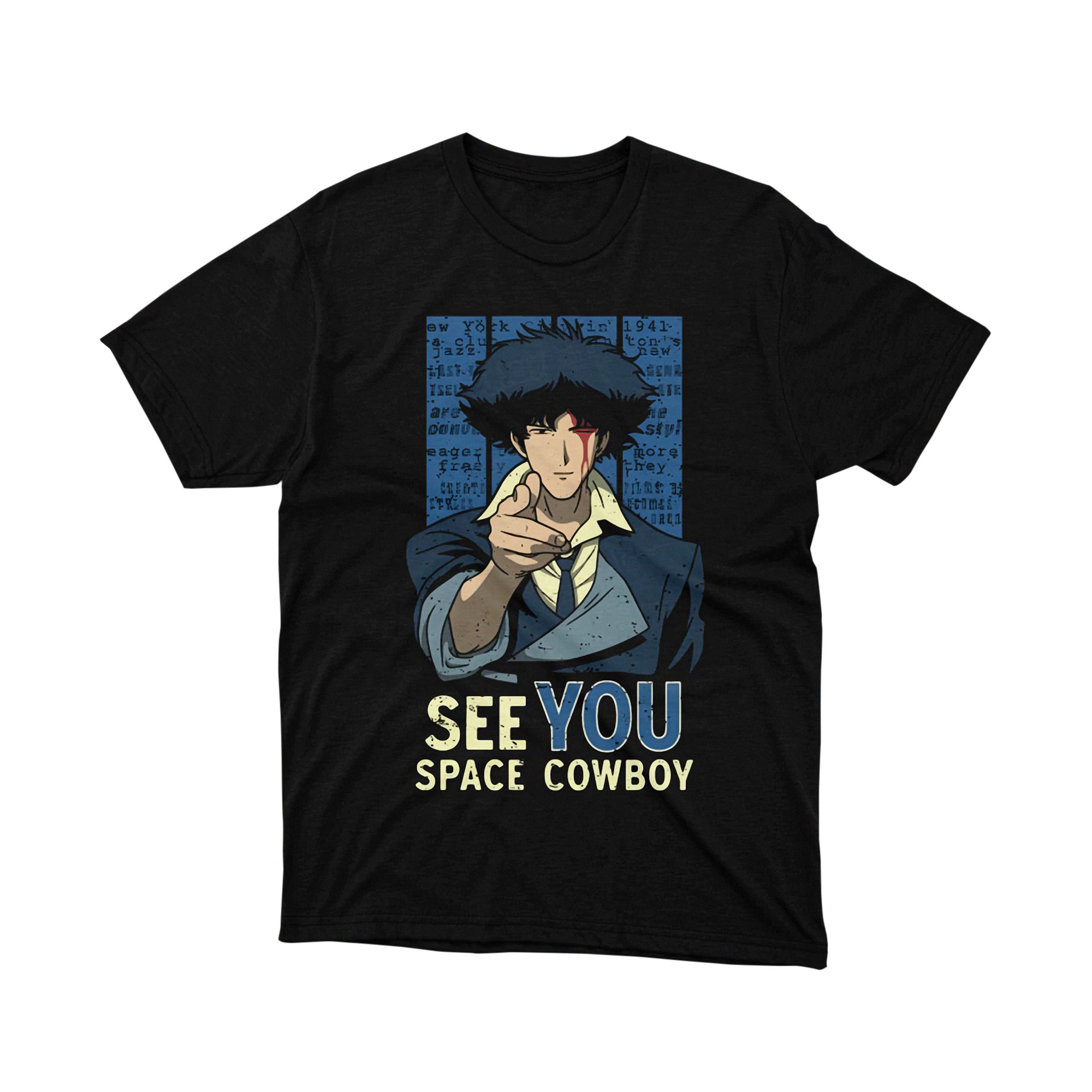 See You Space Cowboy Spike Spiegel Anime T Shirt Pointing Finger Retro Style
