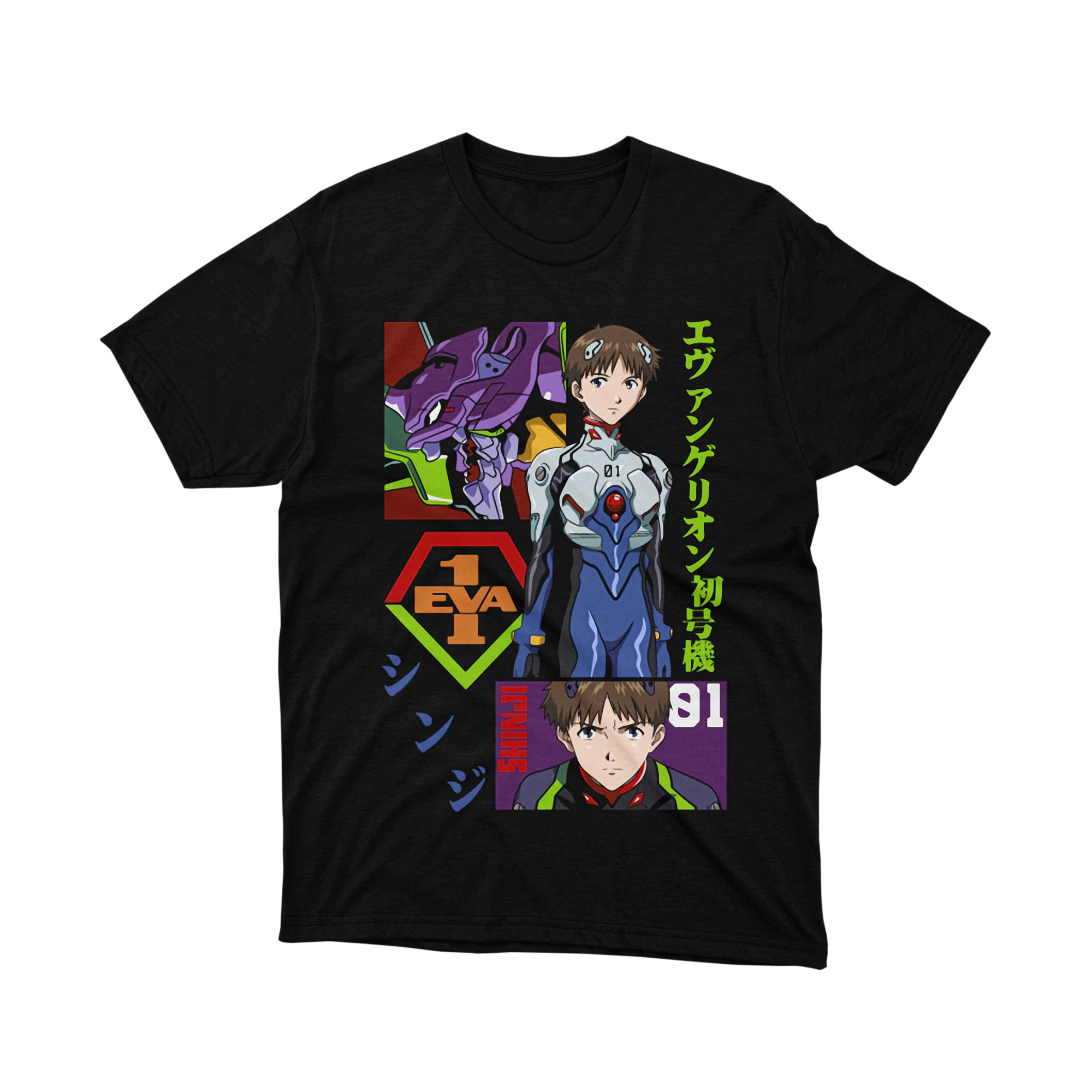 Shinji Ikari Evangelion and Unit 01 Anime Panel Graphic T Shirt Otaku Streetwear