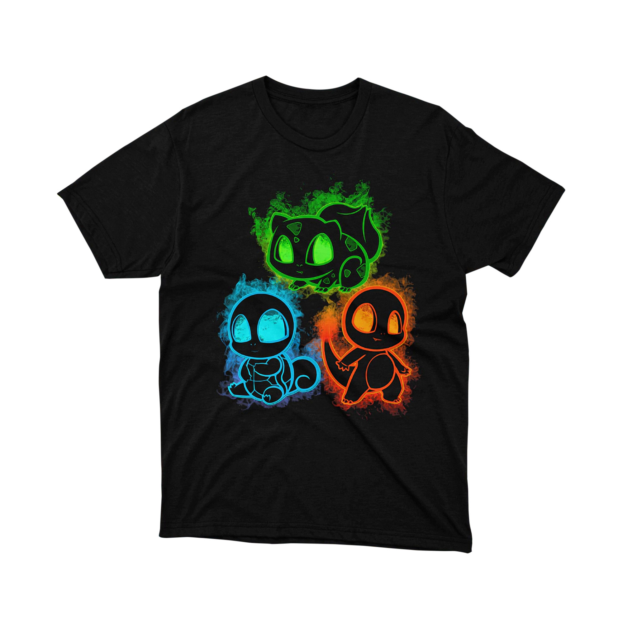 Starters Neon Charmander Squirtle Bulbasaur Elemental Glow T Shirt