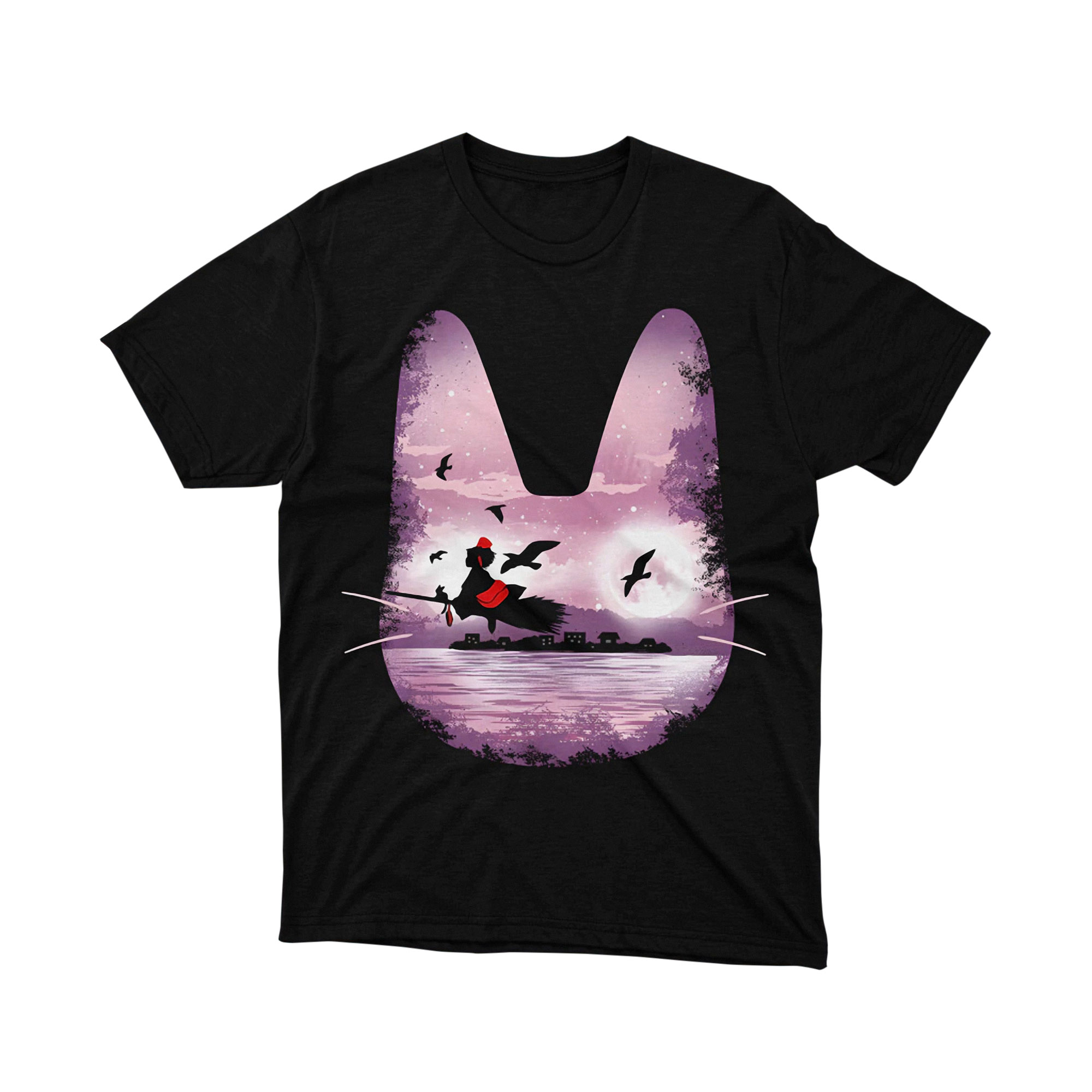 Studio Ghibli Kiki Jiji Silhouette Night Landscape T Shirt