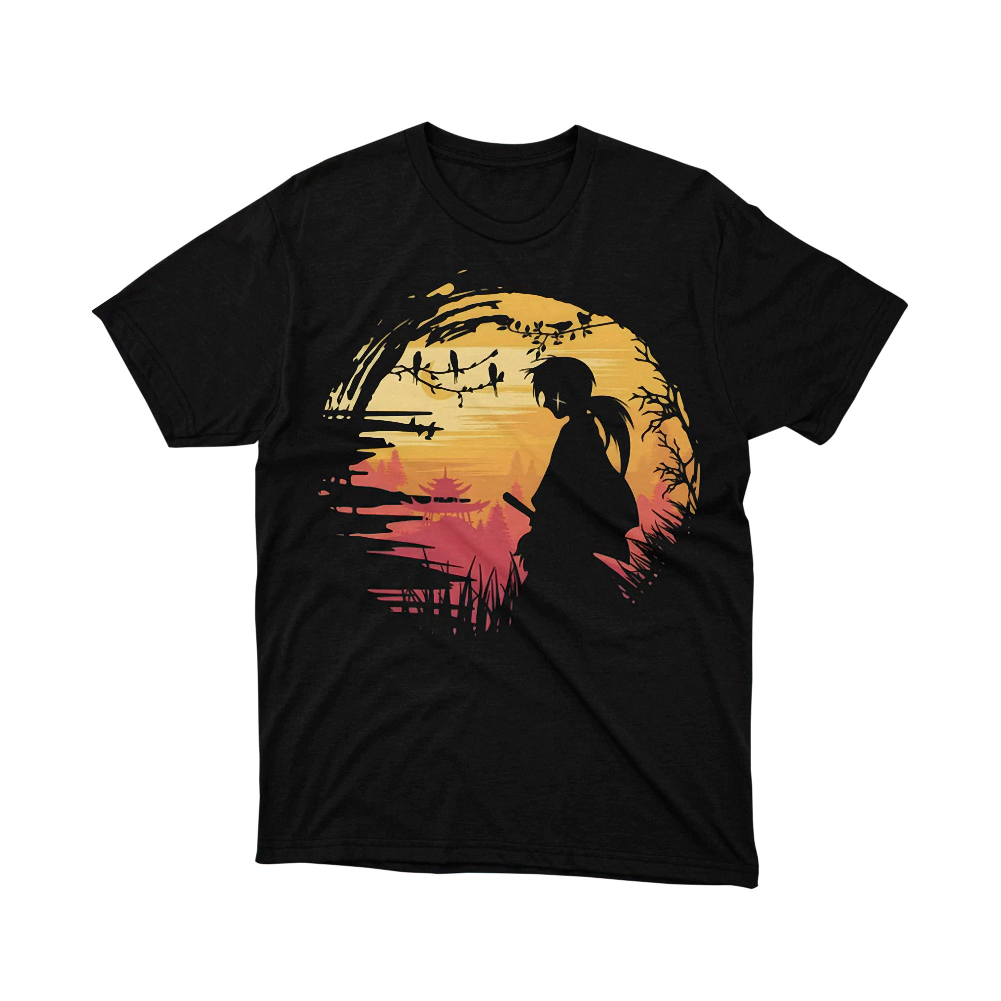 Sunset Samurai Kenshin Japanese Landscape Silhouette T Shirt