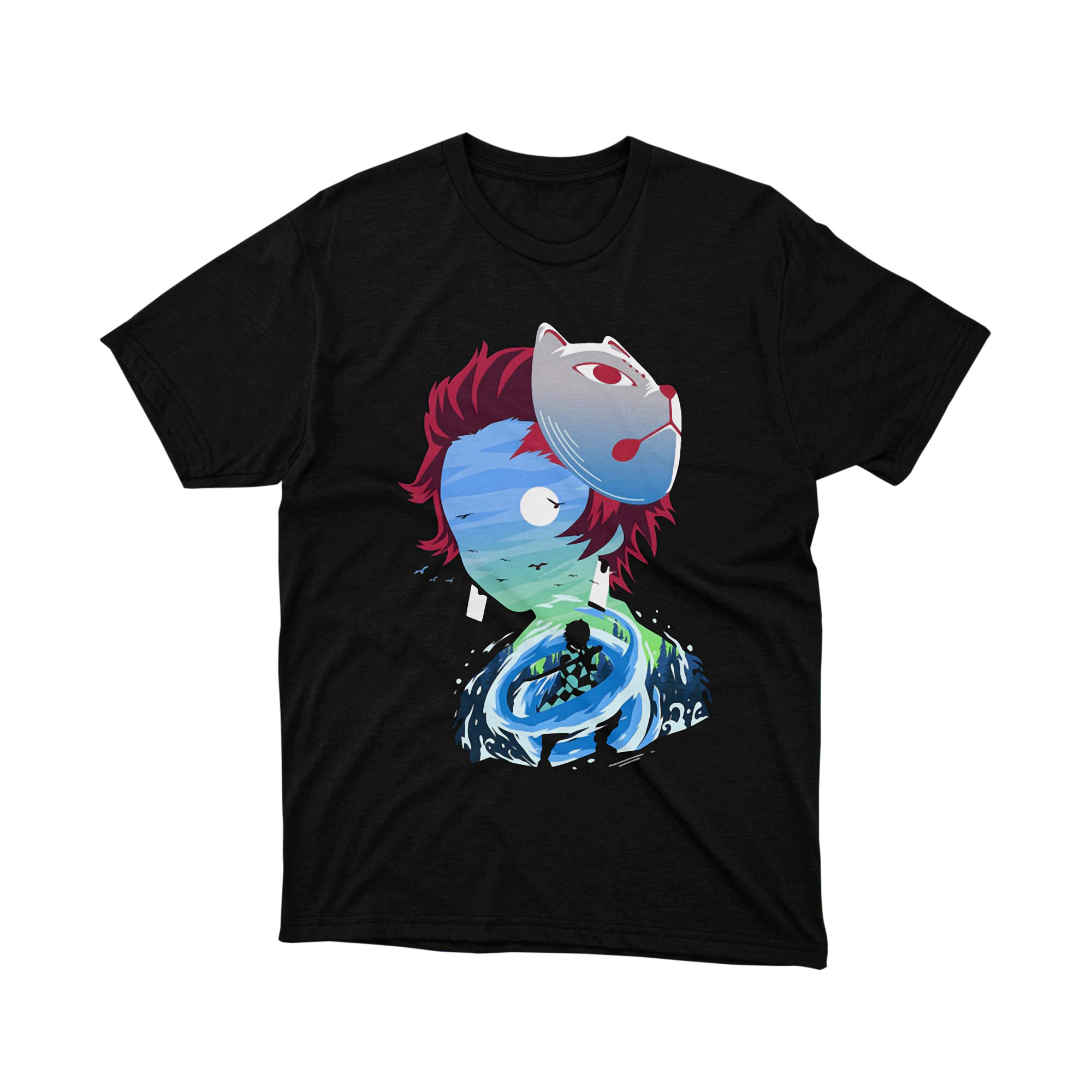 Tanjiro Hero Mask Water Style Demon Slayer Anime T Shirt Unisex Otaku Tee