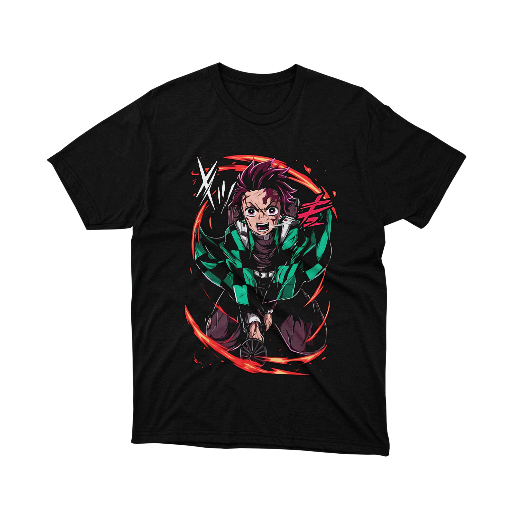 Tanjiro Kamado Demon Slayer Sword Anime T Shirt Action Scene Graphic Tee