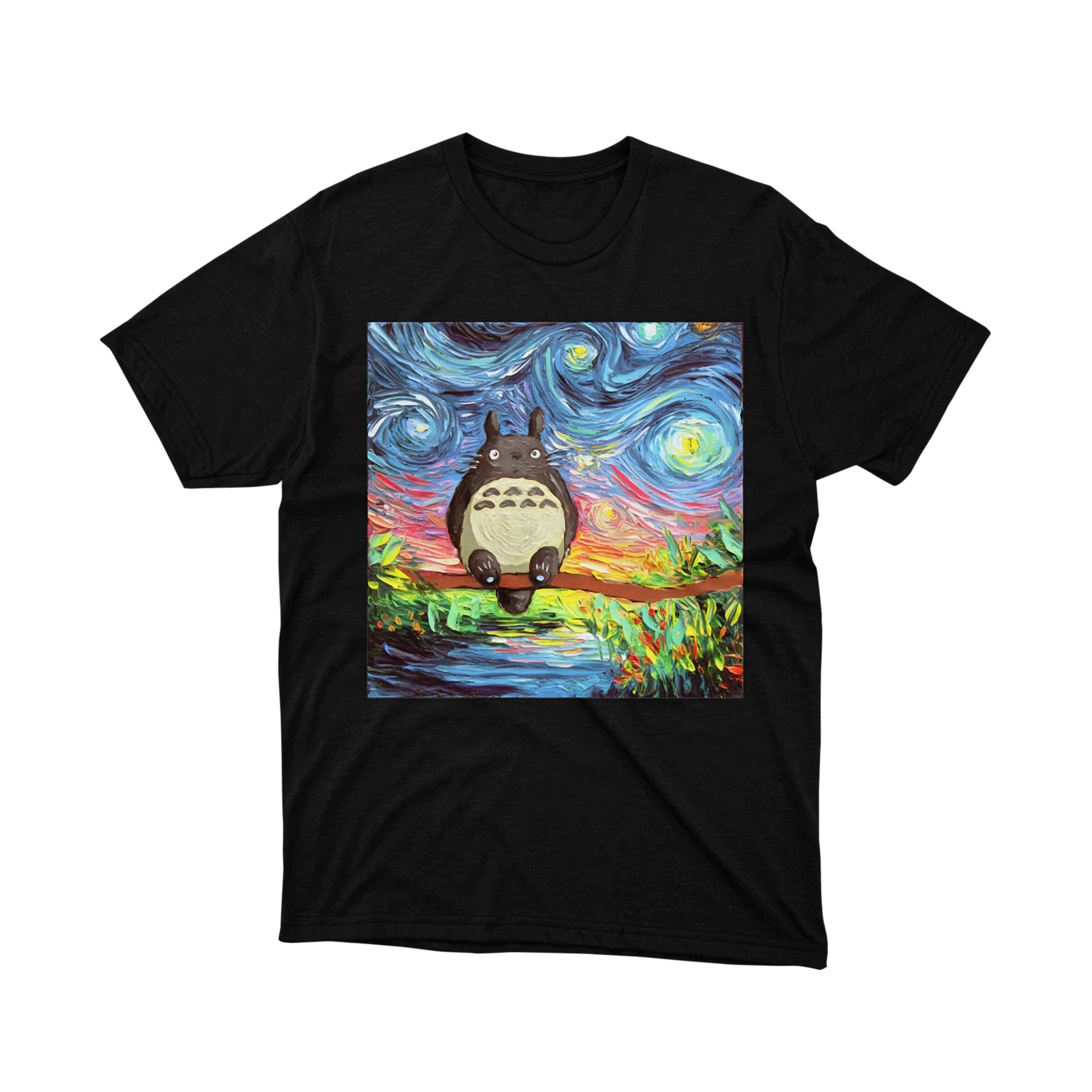 Totoro Starry Night Sunset Art Miyazaki Anime Landscape T Shirt