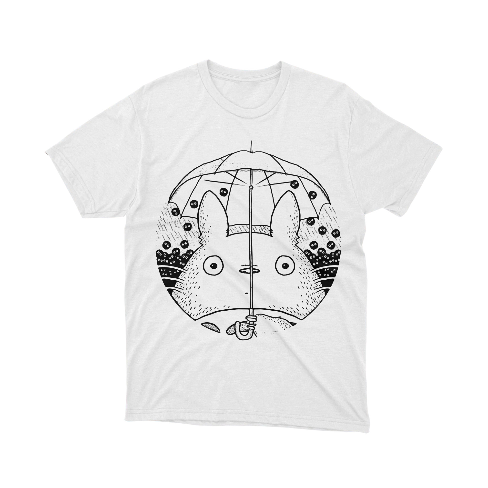 Totoro Umbrella Soot Black White Doodle Cute Japanese Anime T Shirt