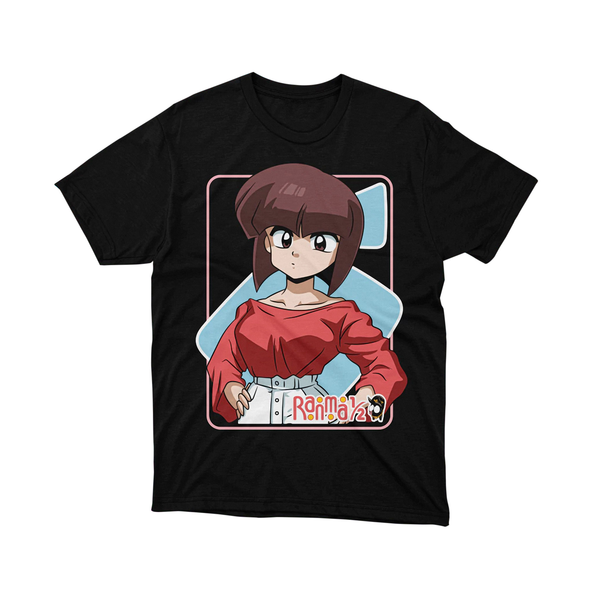 Ukyo Kuonji Ranma Half Red Off Shoulder Blue Skirt Cooking Anime T Shirt