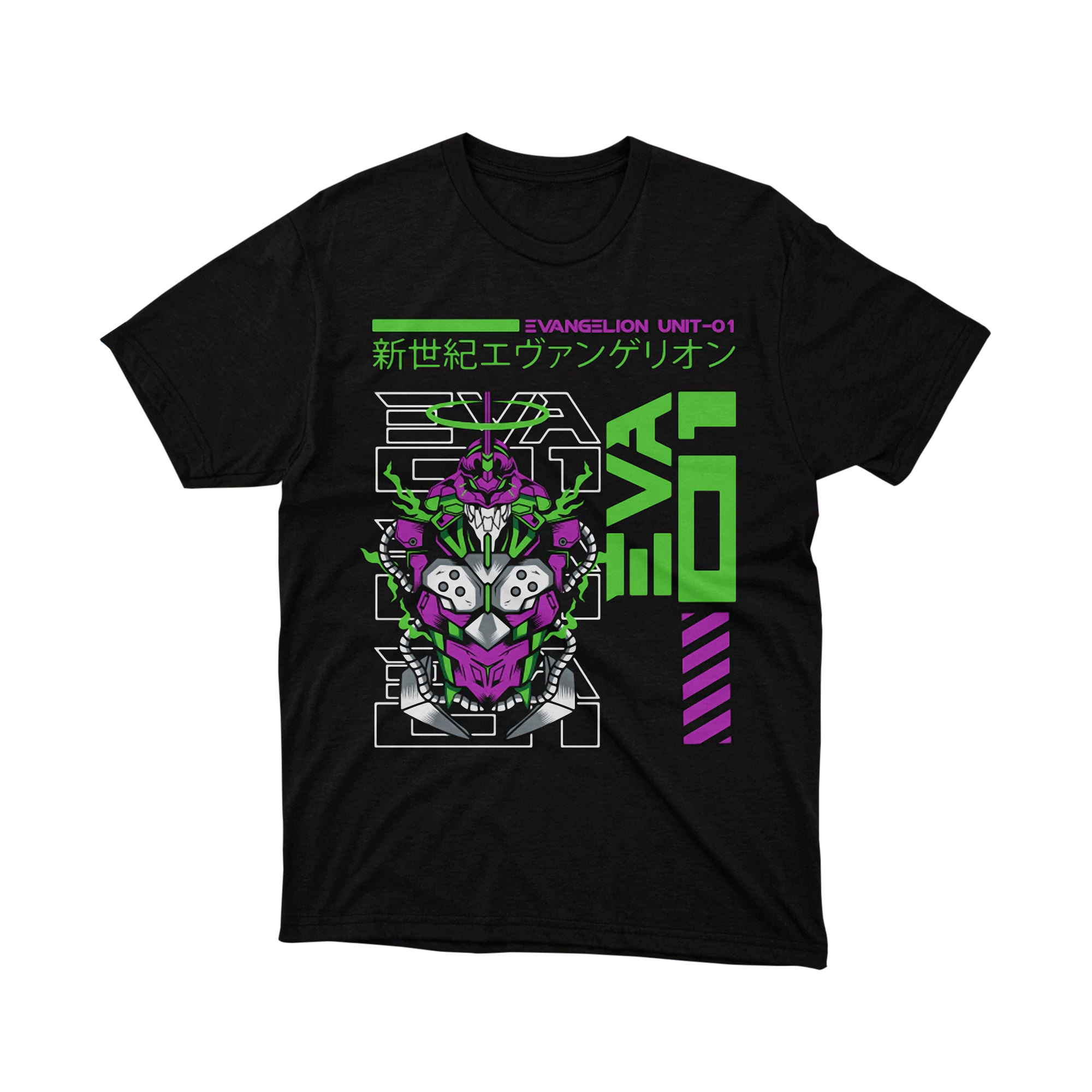 Unit 01 Eva Head Green Neon Genesis Evangelion Anime T Shirt Graphic Tee