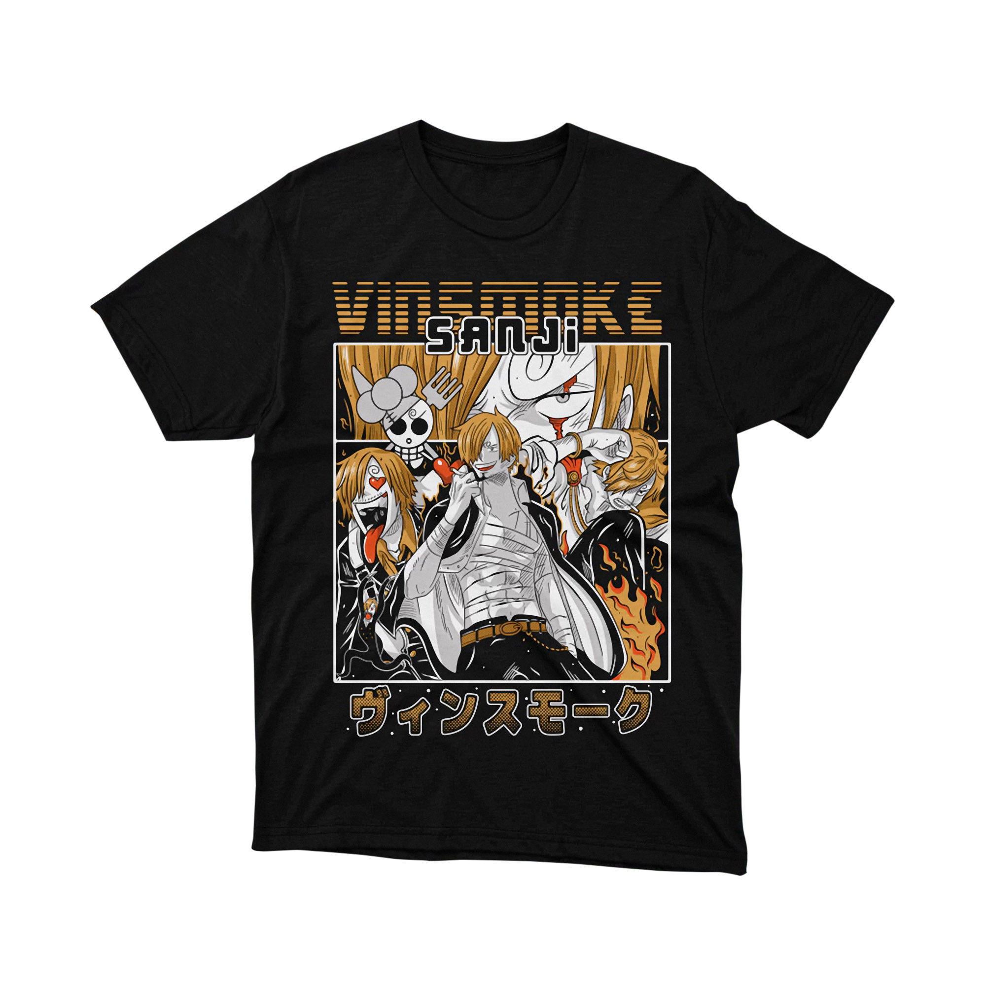 Vinsmoke Sanji T Shirt, Black Leg Chef Anime Graphic Tee, One Piece Pirate Crew Shirt for Men and Women, Cool Otaku Gift Idea
