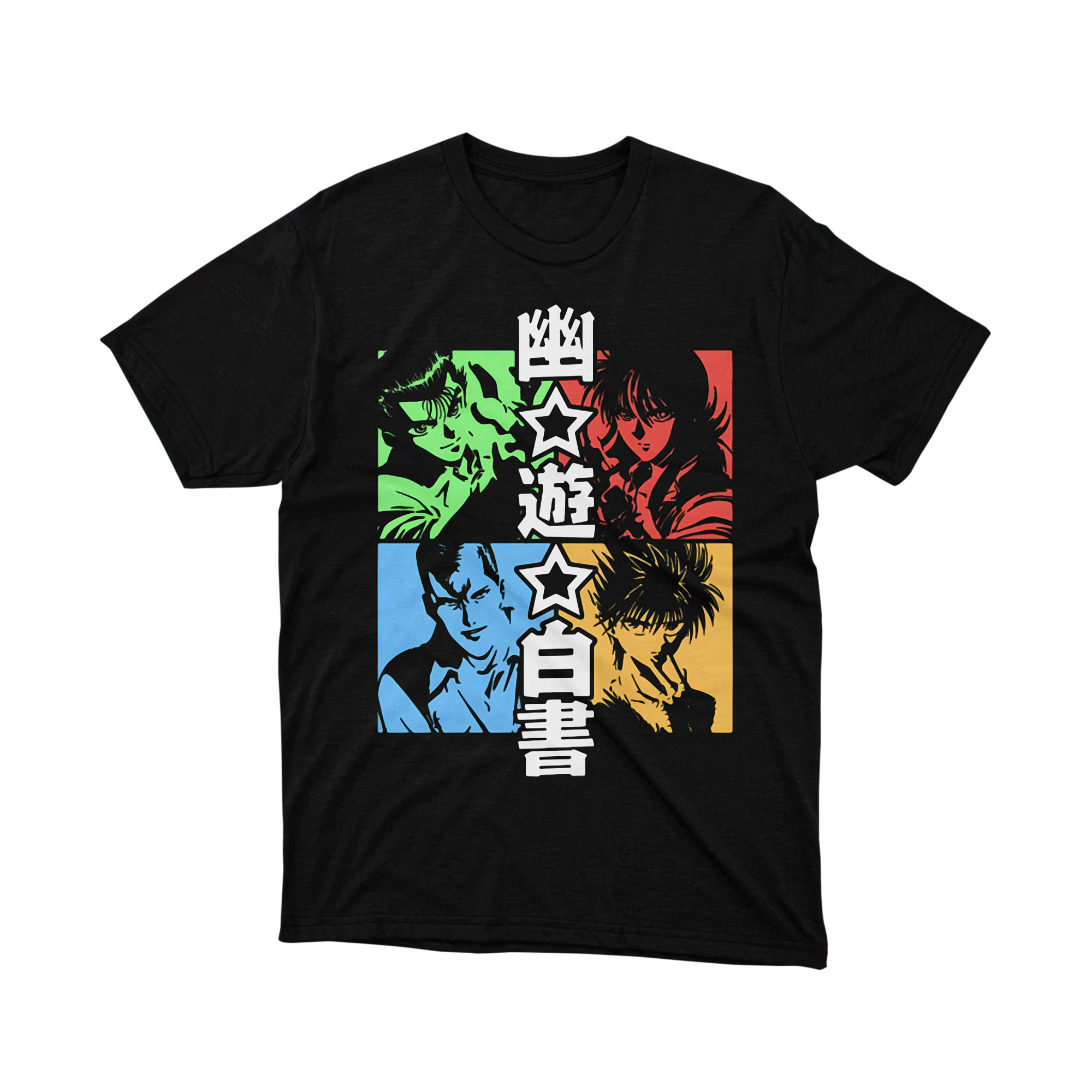 Yu Yu Hakusho Main Characters Quad Neon T Shirt