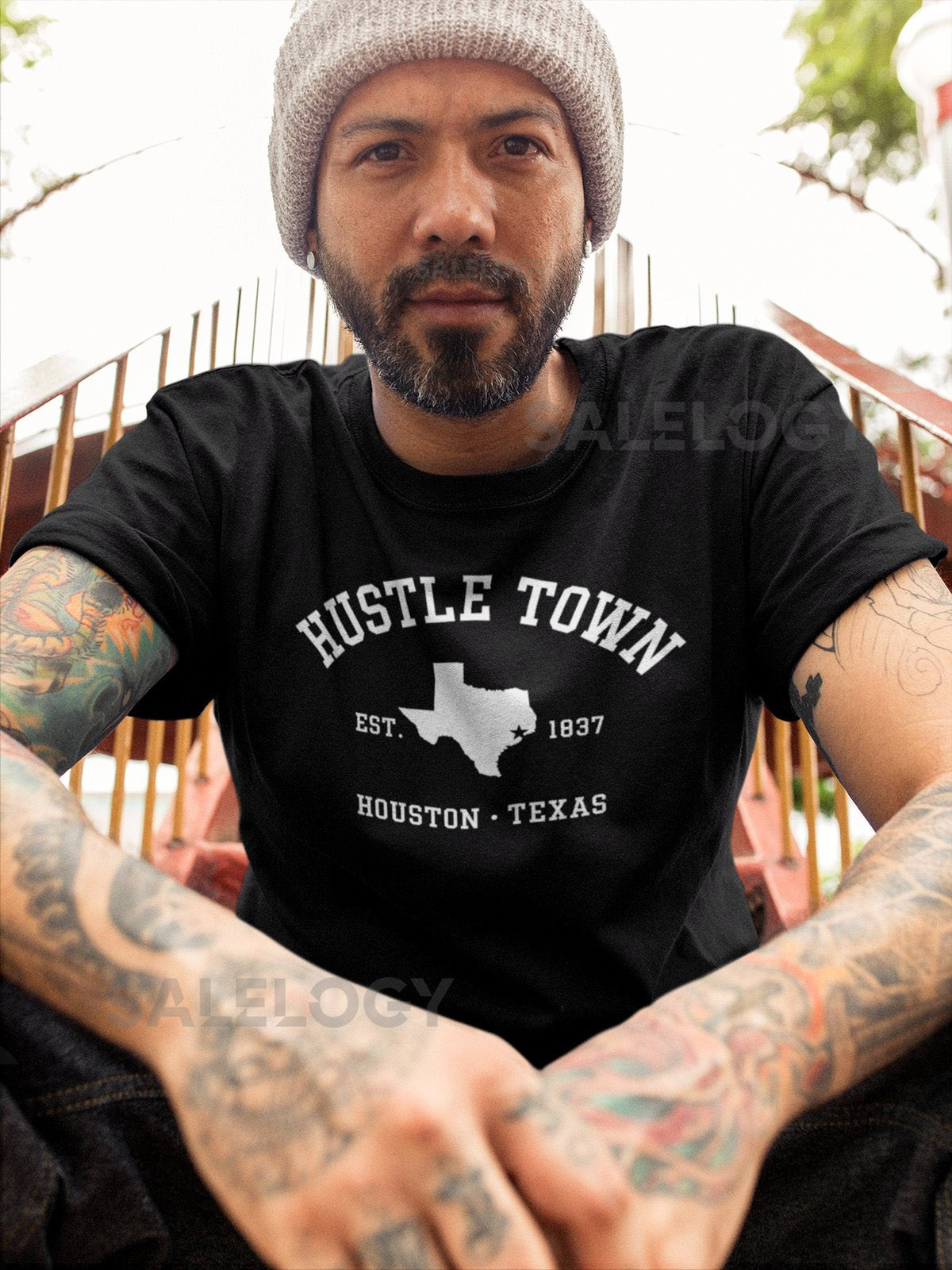 HUSTLE TOWN T-Shirt Unisex Houston TX Shirt H-Town gift for him her moving to Houston housewarming htx cougars texans Astros t_418