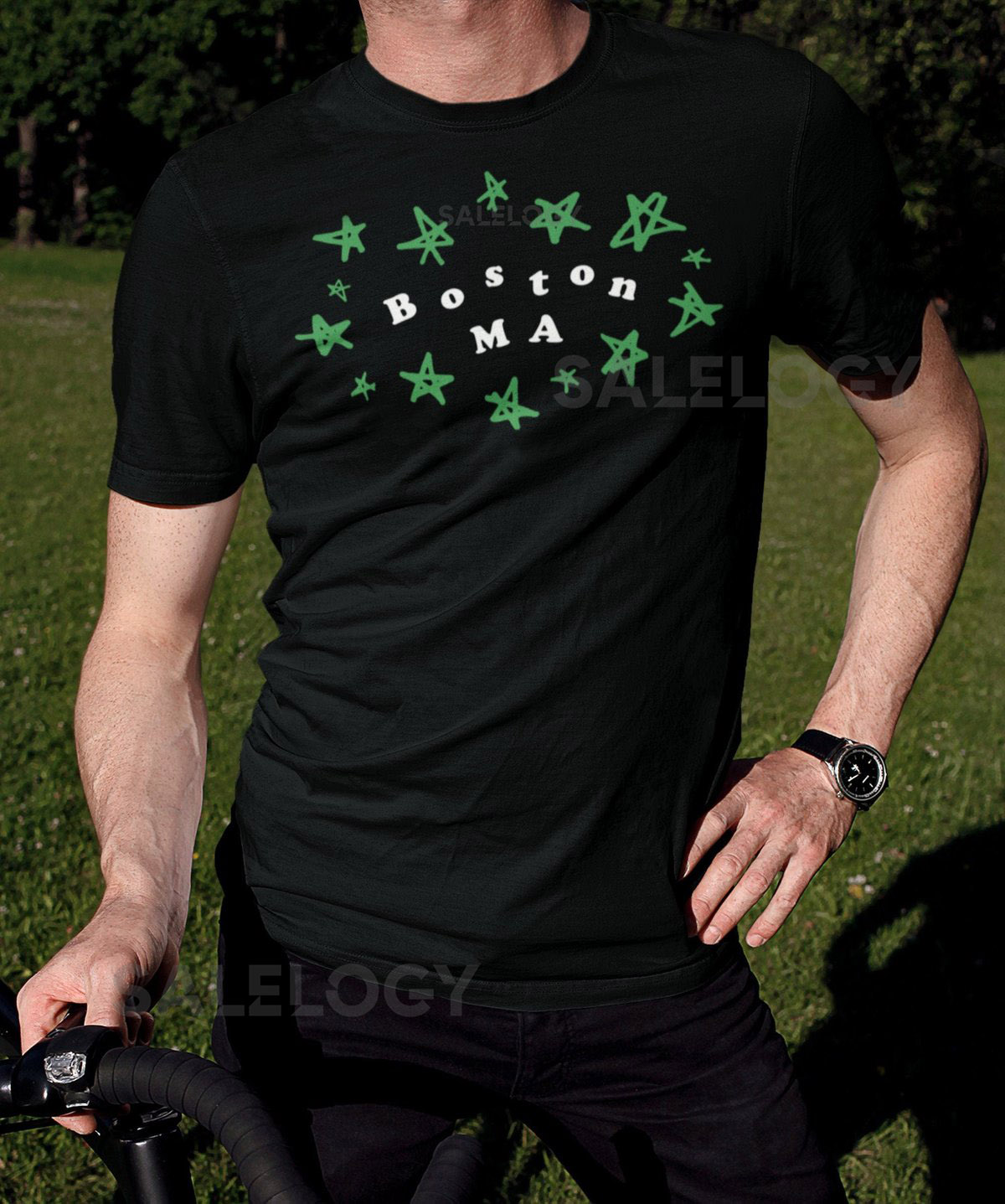 Whimsical BOSTON T-Shirt w. Stars Unisex BOS Massachusetts shirt fun artistic artsy indie style aesthetic MA housewarming gift him her_729