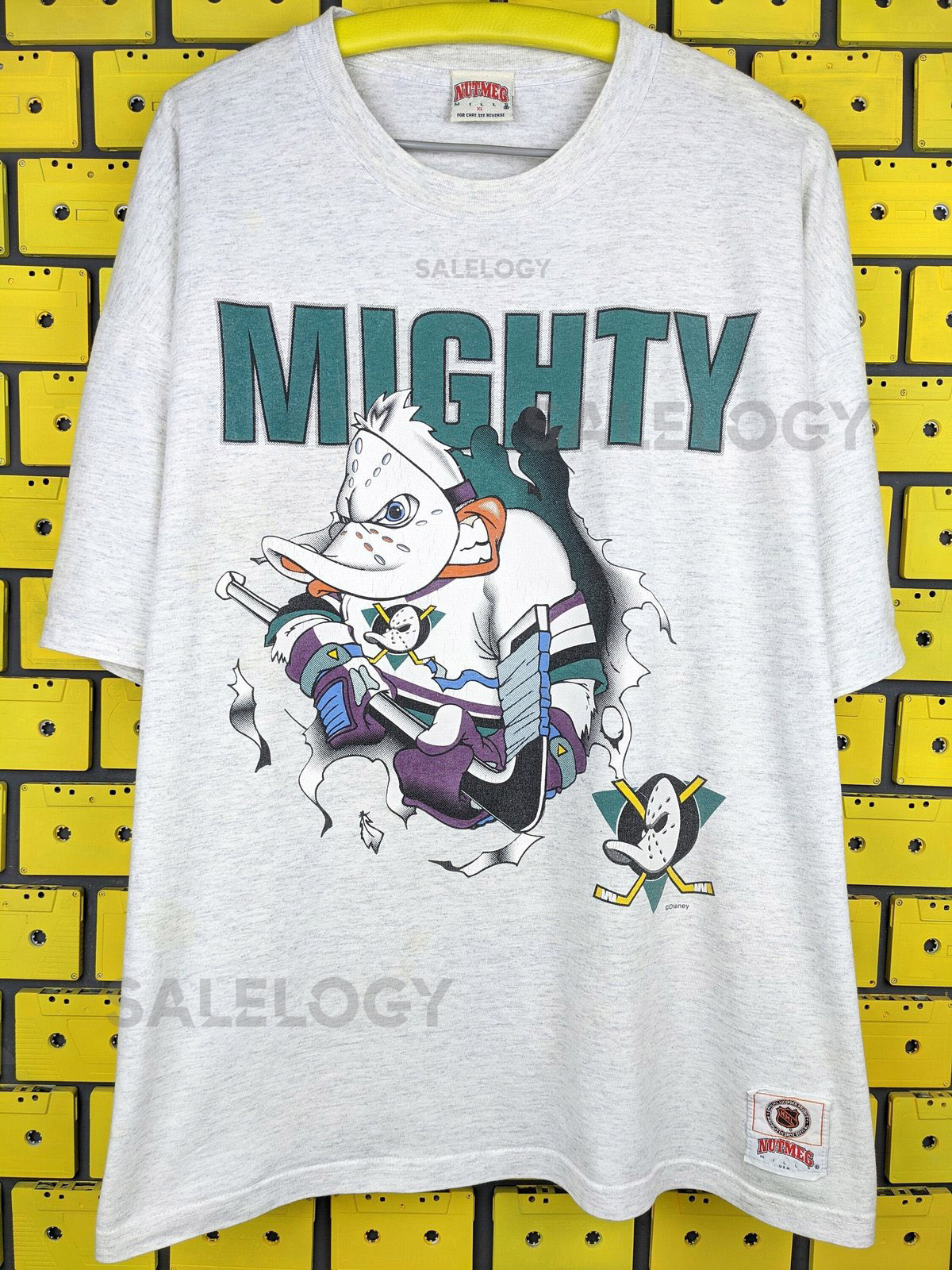Vintage 90s Anaheim Mighty Ducks T Shirt NHL National Hockey League Disney Merch Tee Size Short XL_683