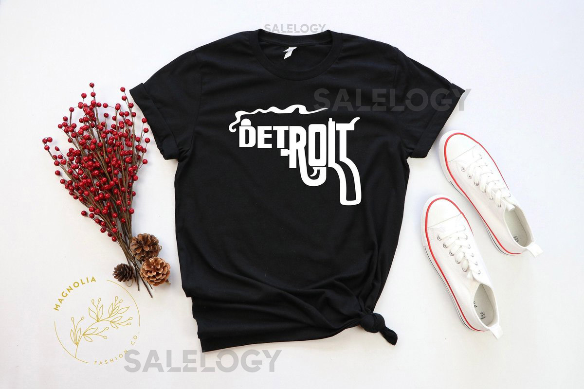 Detroit tshirt Detroit shirt retro Womans Detroit Shirt Detroit tigers Vintage Fashion Michigan Shirt Graphic tee black gun shirt_264