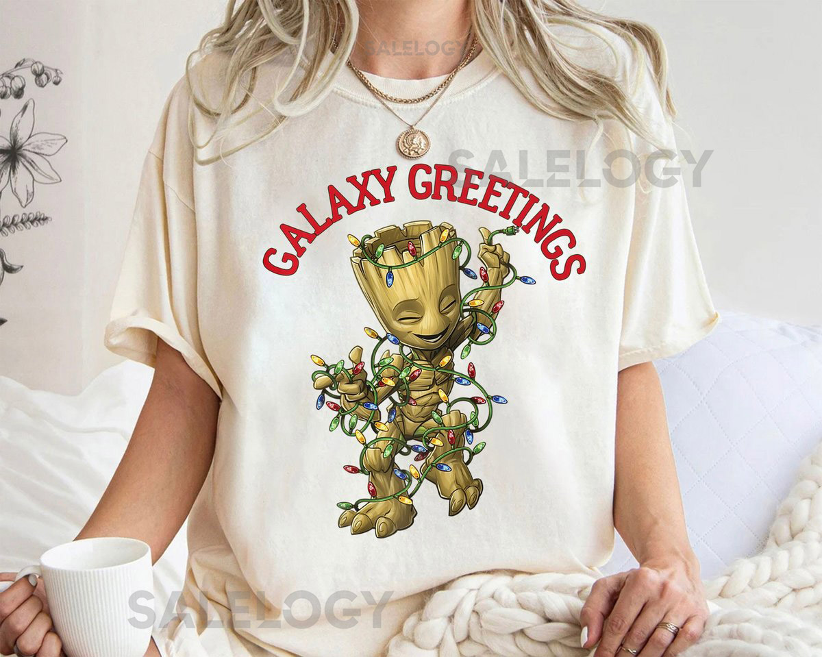 Marvel Christmas Groot Galaxy Greetings Shirt Groot Christmas Lights Disneyland Christmas Matching Family Shirts Xmas Squad Party Gift_608
