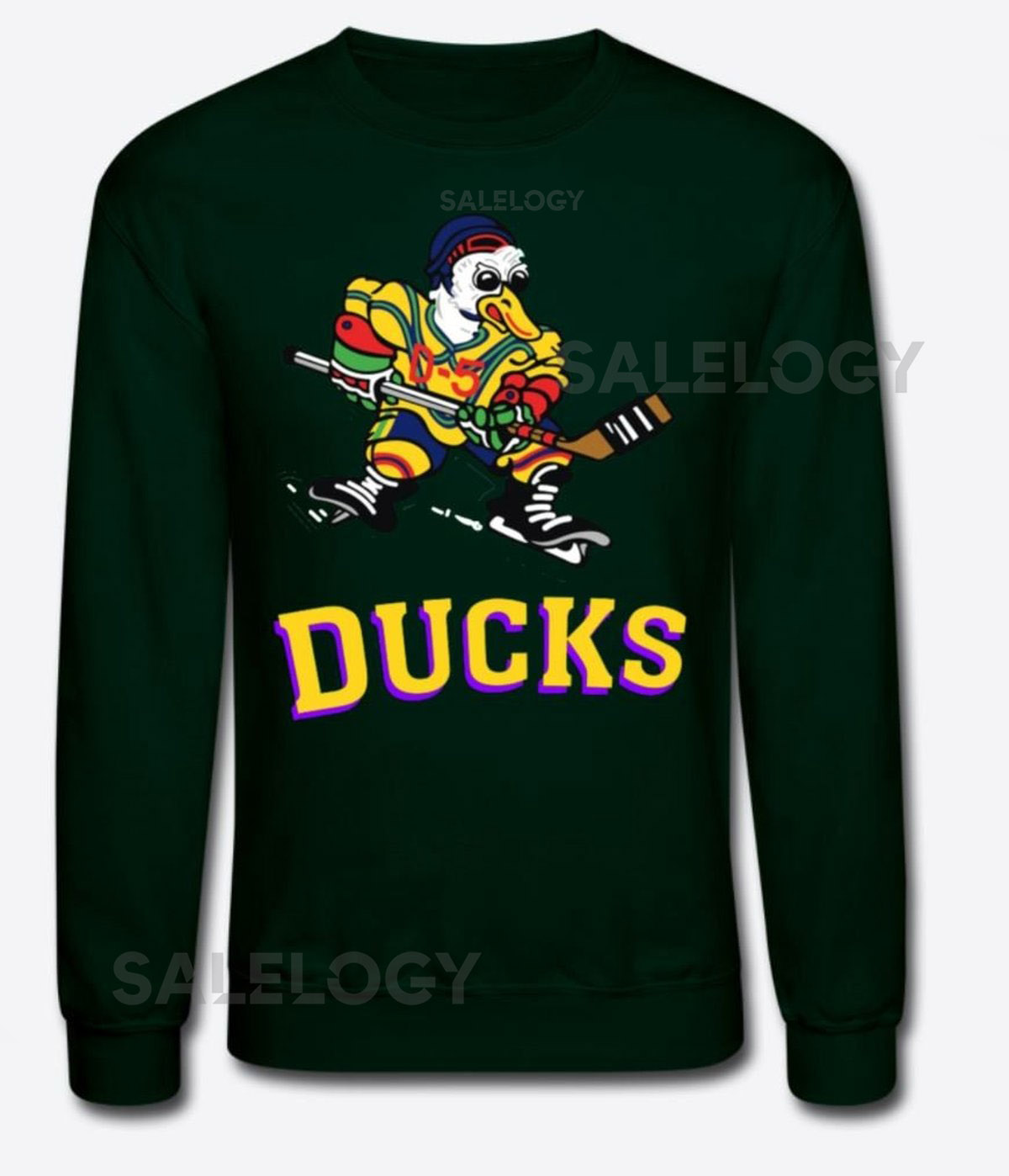 Mighty Ducks Jersey Crewneck Sweatshirt Design Forest Green Shirt with Gold Print Custom Text on back_124